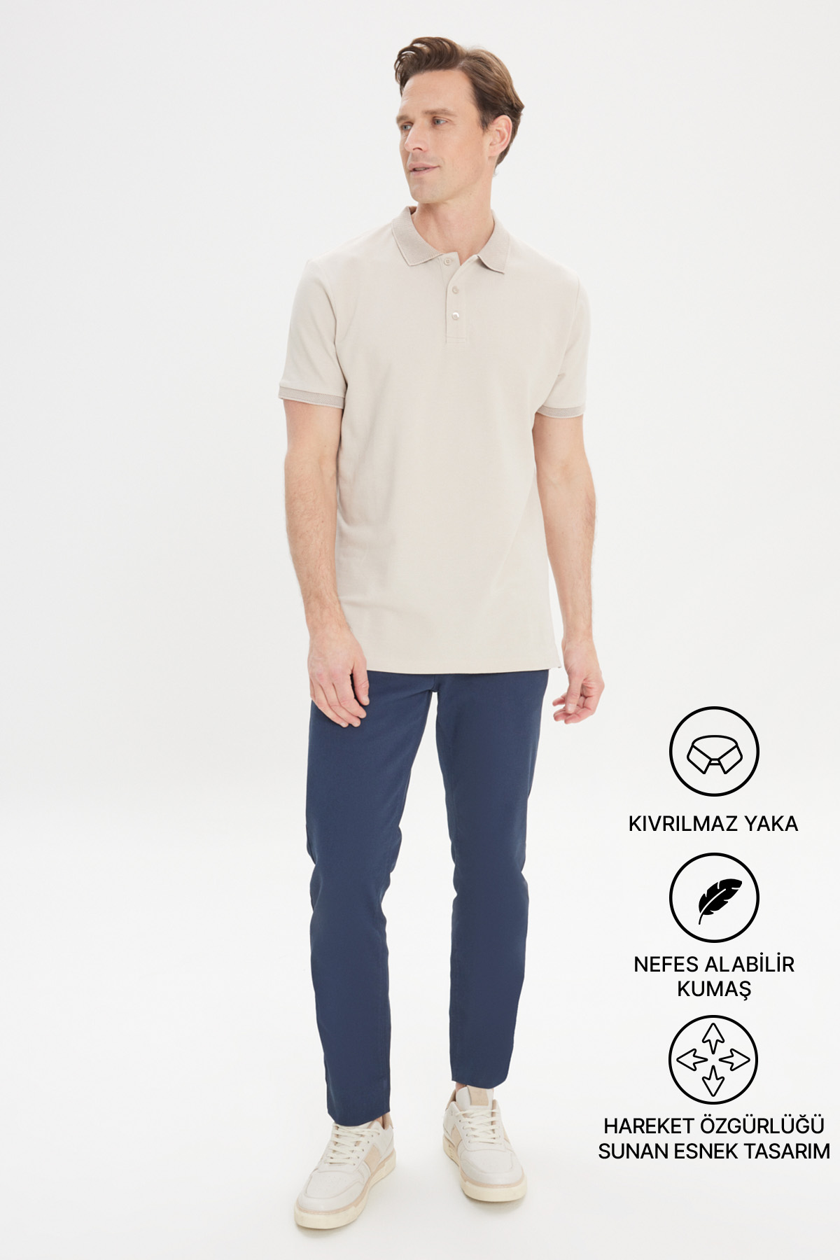 AC&Co / Altınyıldız Classics Erkek Safari Slim Fit Dar Kesim Polo Yaka %100 Pamuk Kısa Kollu Tişört