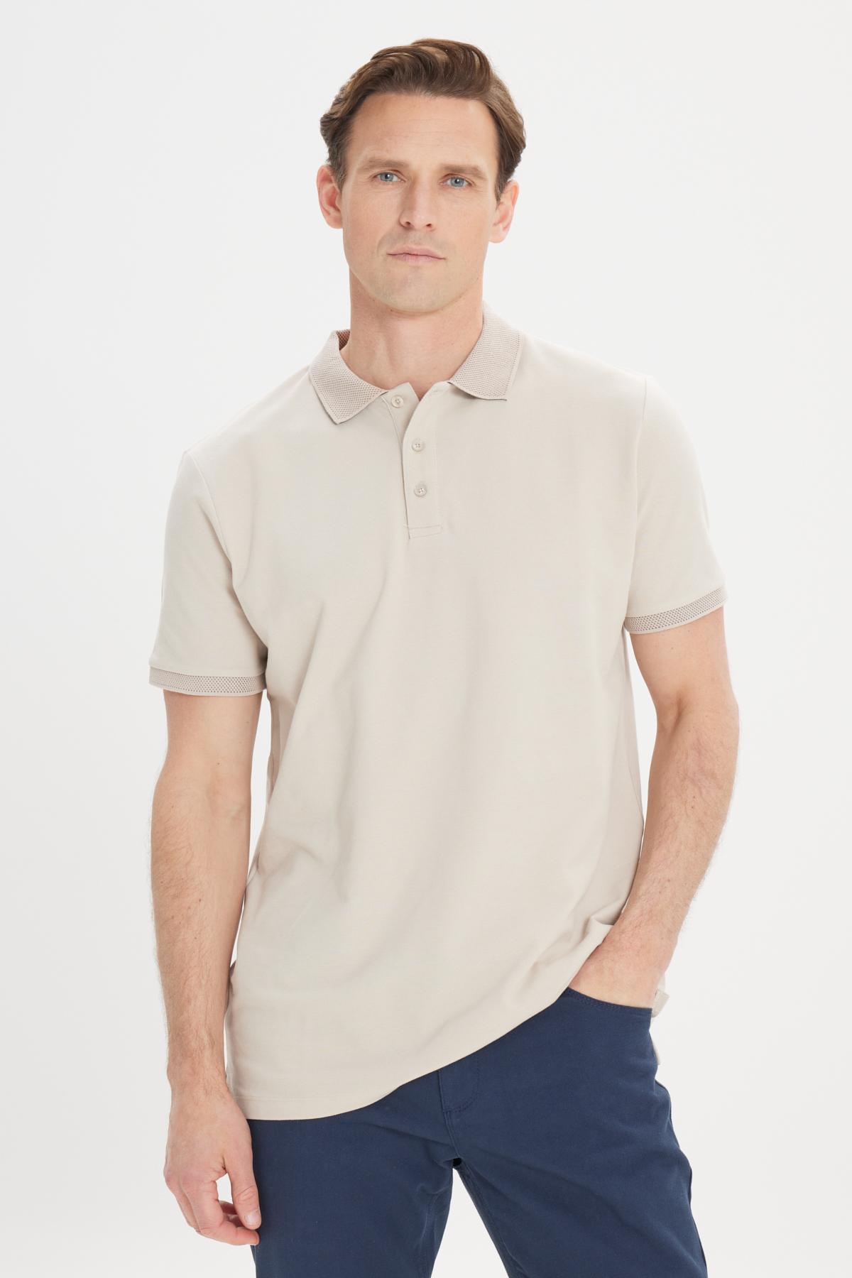 AC&Co / Altınyıldız Classics Erkek Safari Slim Fit Dar Kesim Polo Yaka %100 Pamuk Kısa Kollu Tişört görsel 2
