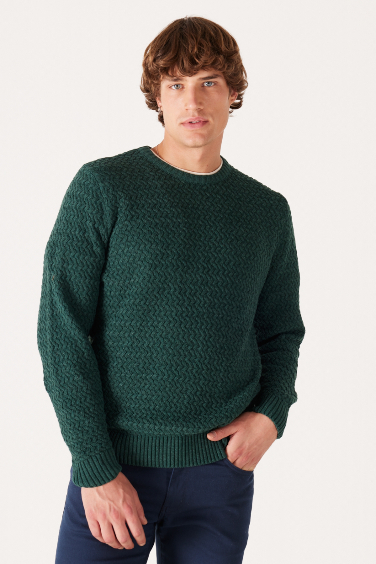 Wrangler Regular Fit Bisiklet Yaka Yeşil Triko Kazak