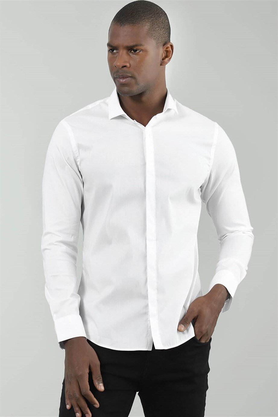 TUDORS Süper Slim Fit Pamuklu Elastanlı Erkek Beyaz Gömlek