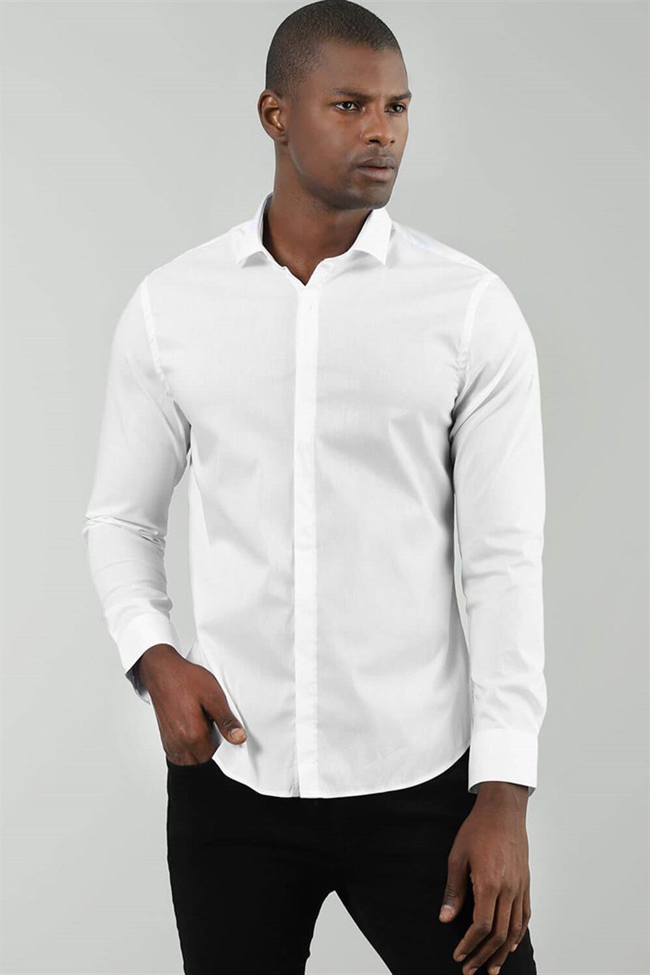 TUDORS Süper Slim Fit Pamuklu Elastanlı Erkek Beyaz Gömlek görsel 2