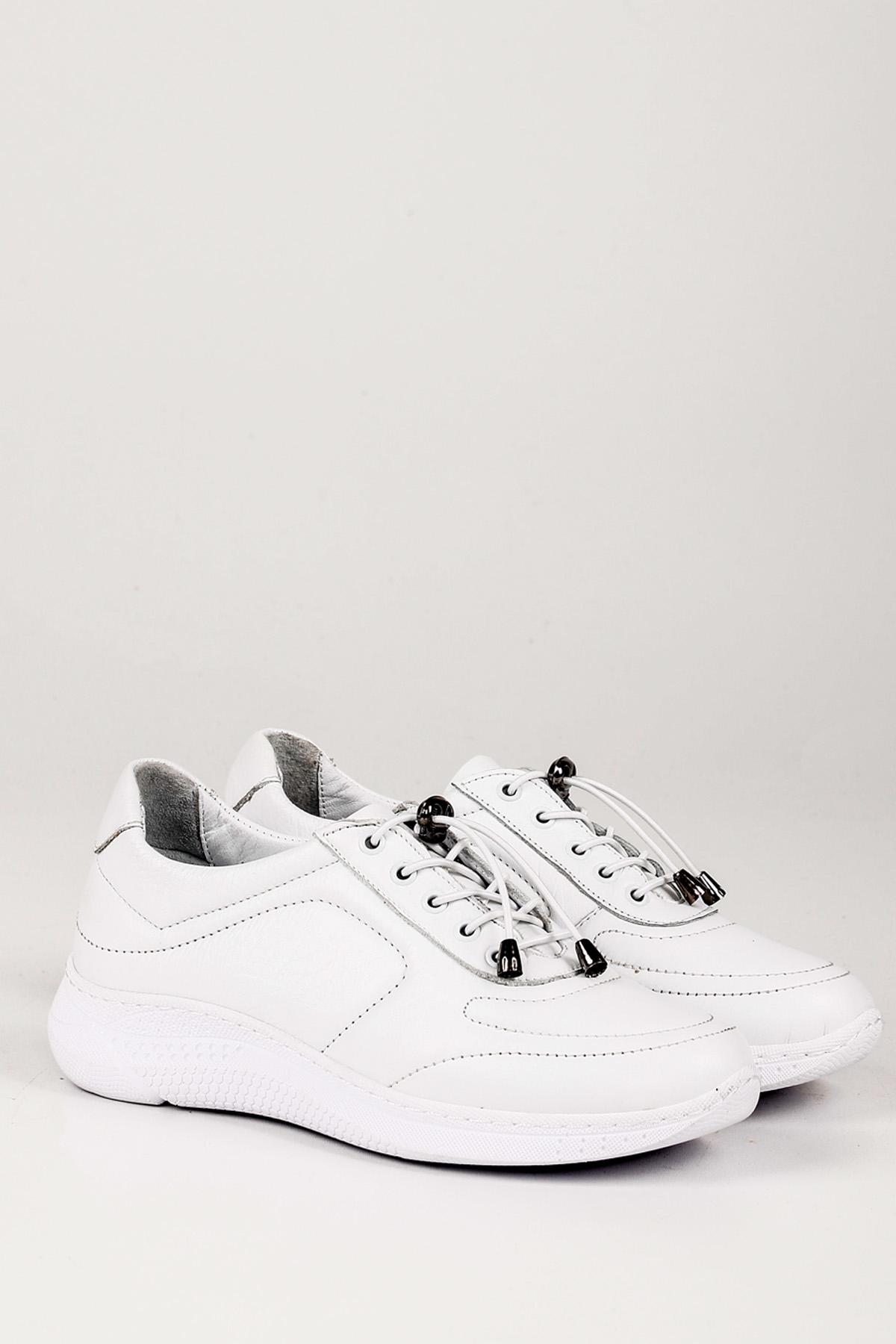 GÖNDERİ(R) Hakiki Deri Yuvarlak Burun Dolgu Taban Bağcıklı Kadın Sneaker 42320 görsel 2