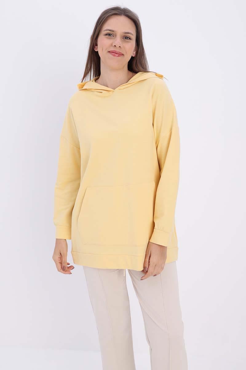 ALLDAY Açık Sarı Kanguru Cepli Kapüşonlu Sweat Tunik
