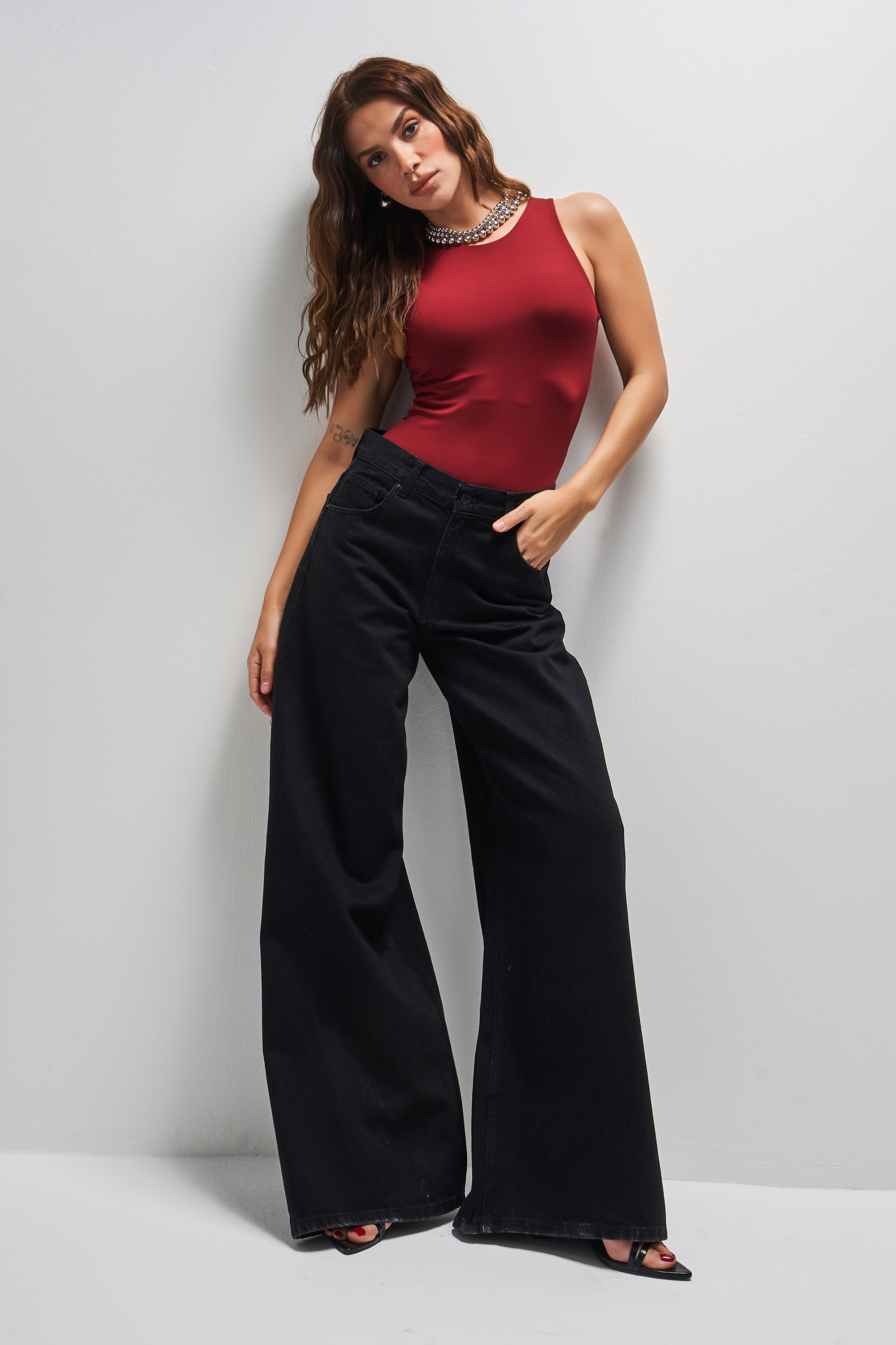 It's Basic Kadın Siyah Renk Hera 1w41 Palazzo Fit Bol Kesim Denim Jean