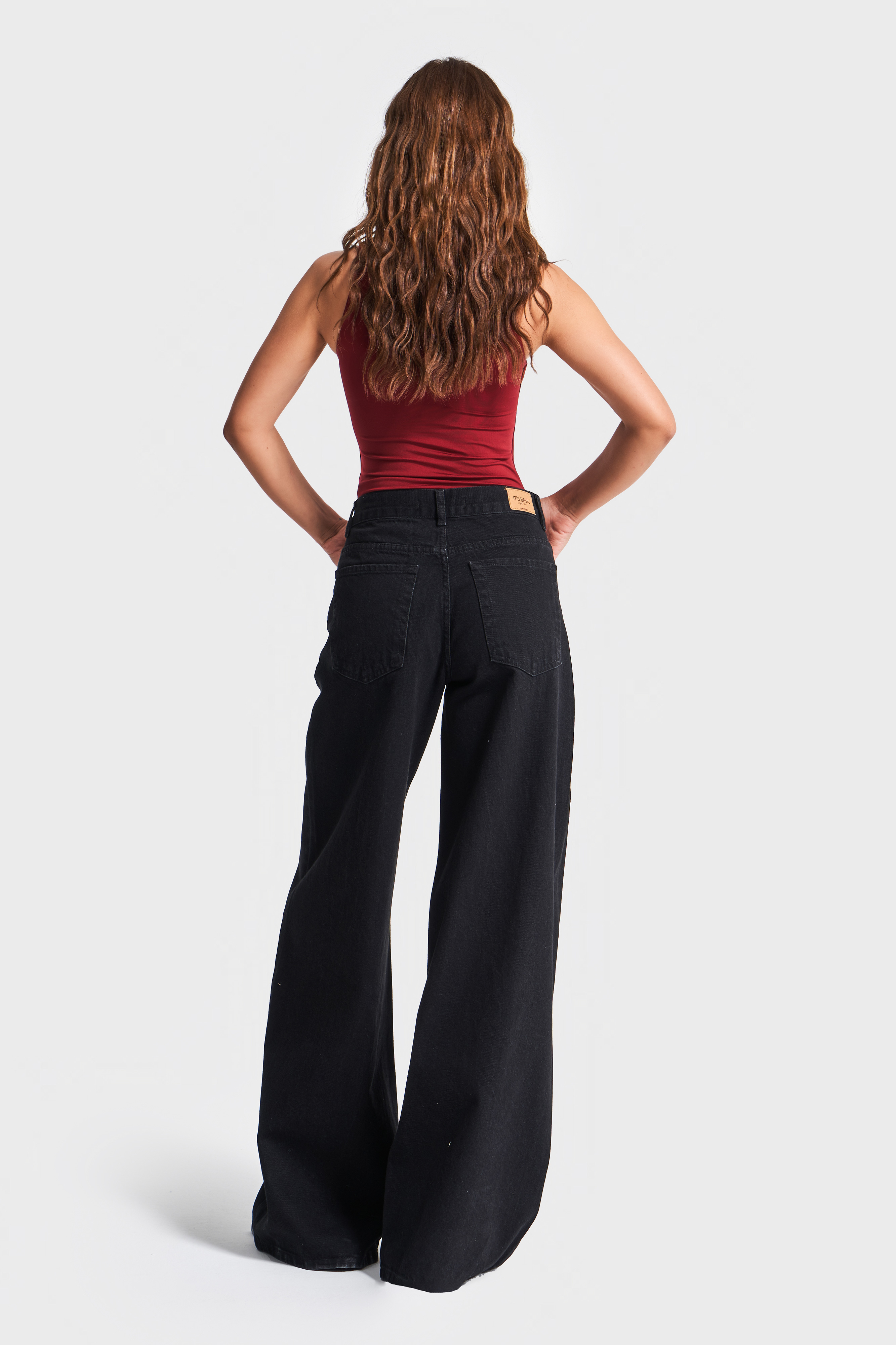 It's Basic Kadın Siyah Renk Hera 1w41 Palazzo Fit Bol Kesim Denim Jean görsel 3