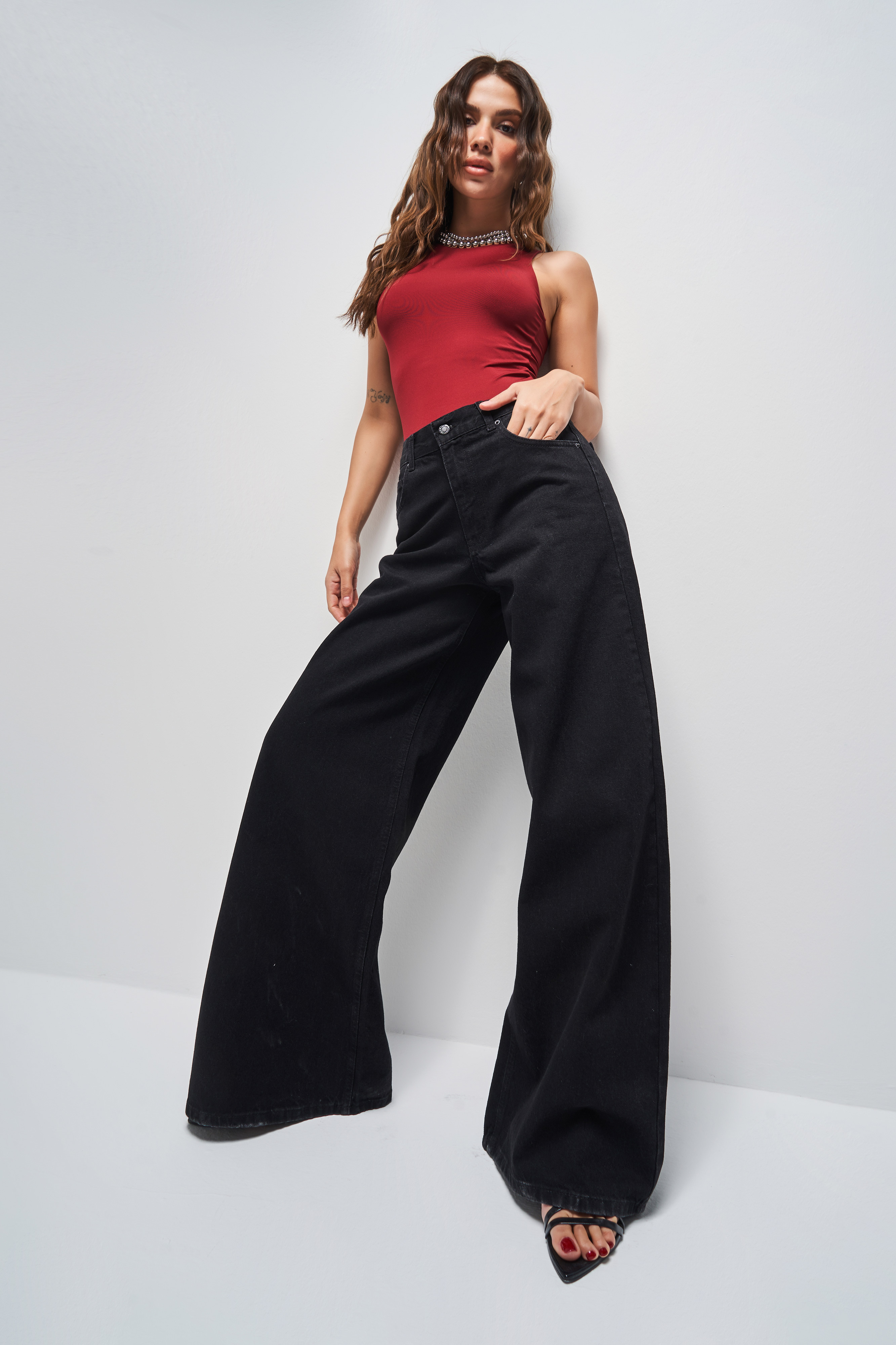 It's Basic Kadın Siyah Renk Hera 1w41 Palazzo Fit Bol Kesim Denim Jean görsel 5