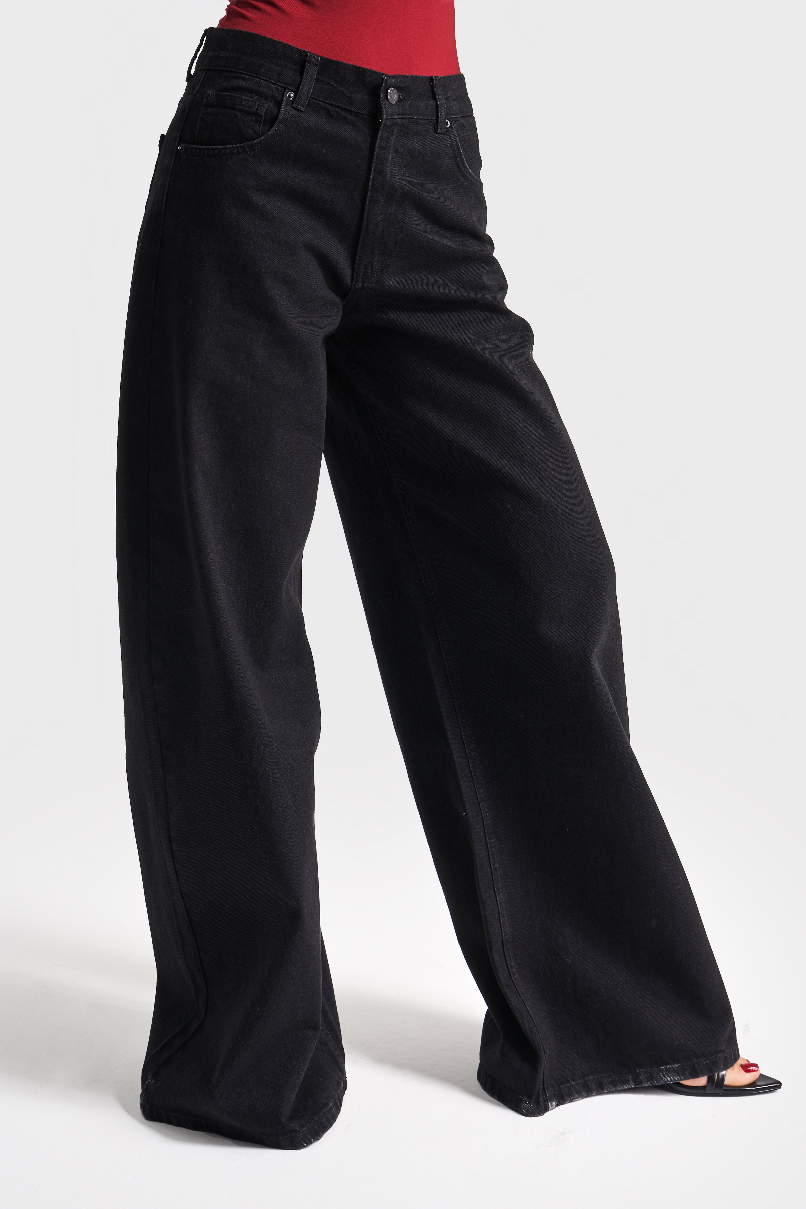 It's Basic Kadın Siyah Renk Hera 1w41 Palazzo Fit Bol Kesim Denim Jean görsel 6
