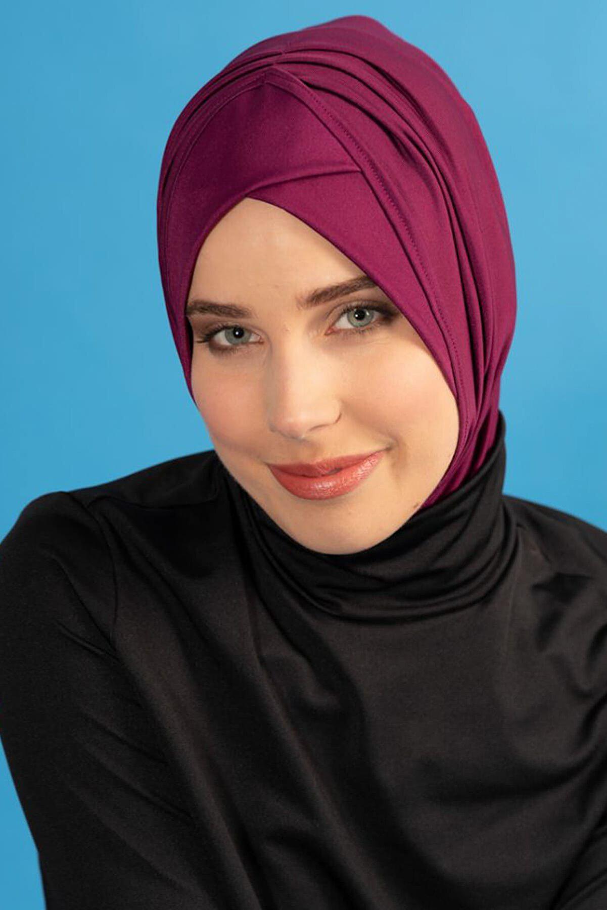 Marina Çapraz Detaylı Deniz Bonesi - Mürdüm B2104