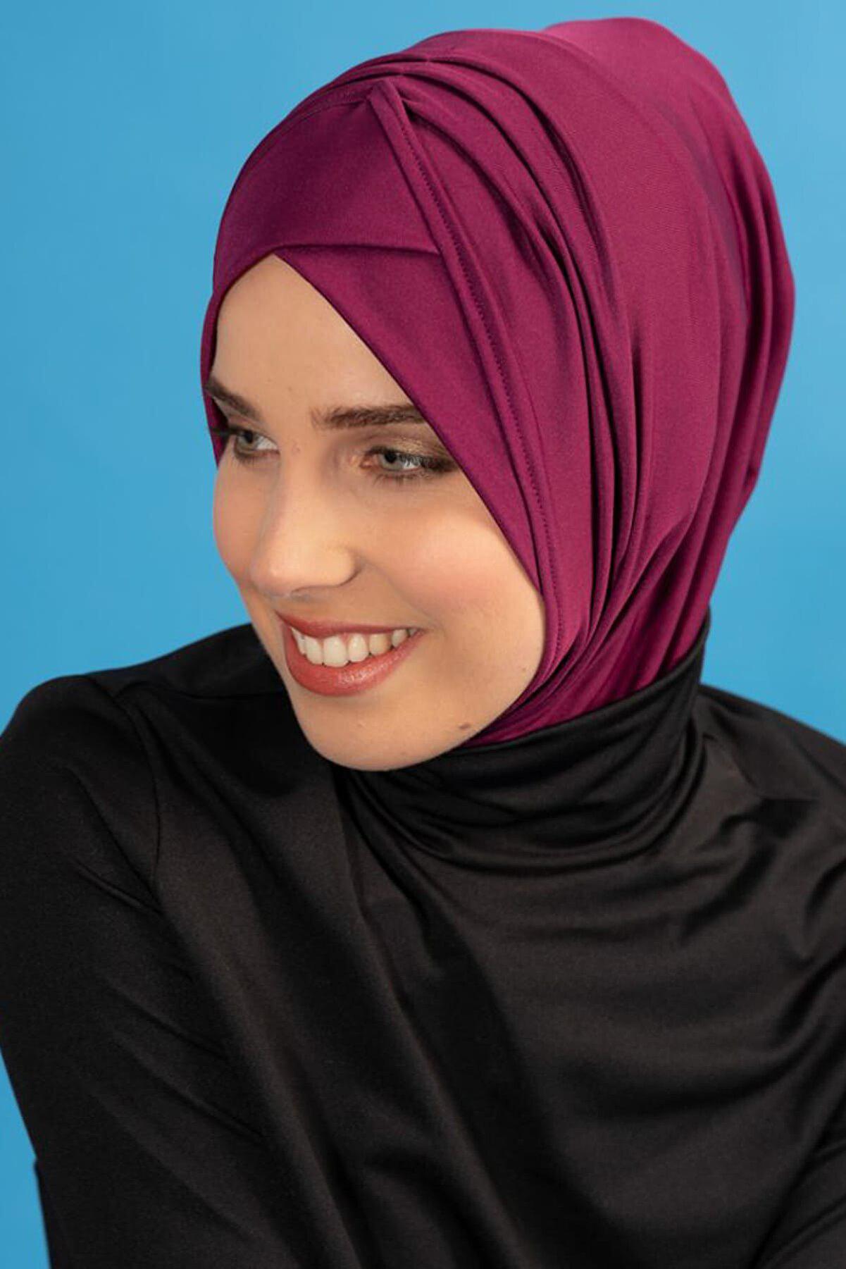 Marina Çapraz Detaylı Deniz Bonesi - Mürdüm B2104 görsel 2