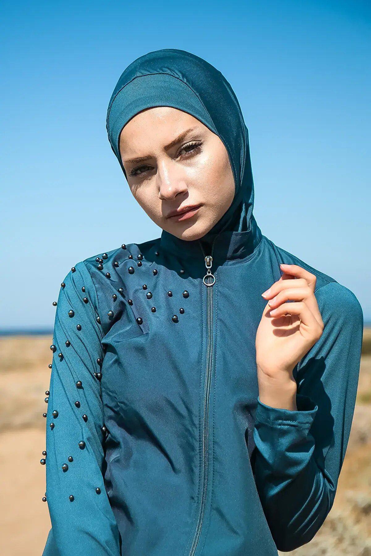 Marina Deniz Havuz Bone Eşarp B2101 - Petrol