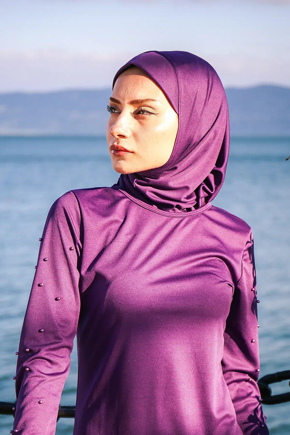 Marina Deniz Havuz Bone Eşarp B2101 - Mor