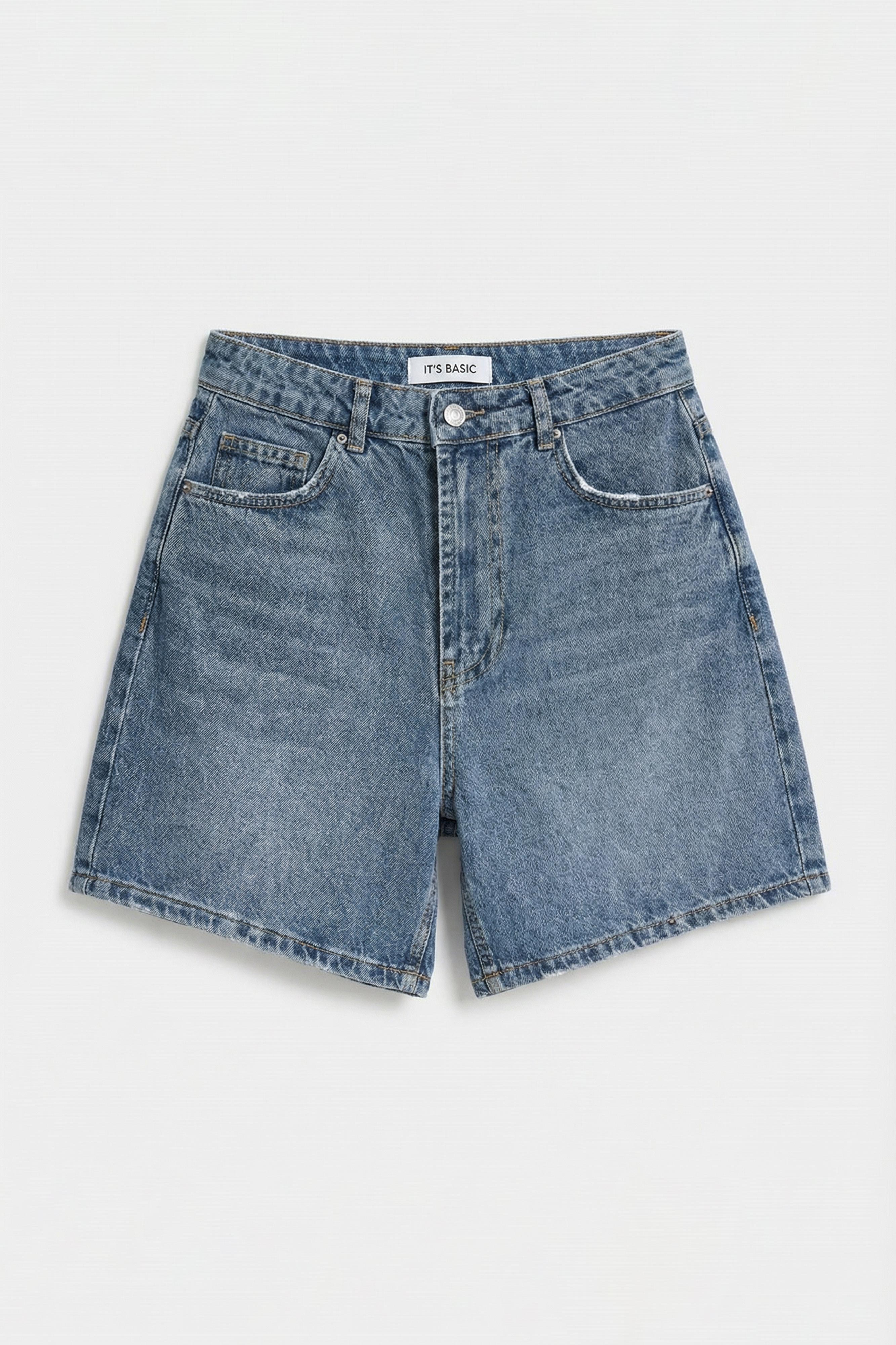 It's Basic Kadın Koyu Jean Rengi 2s6-125 Mom Fit Midi Boy %100 Pamuk Denim Şort