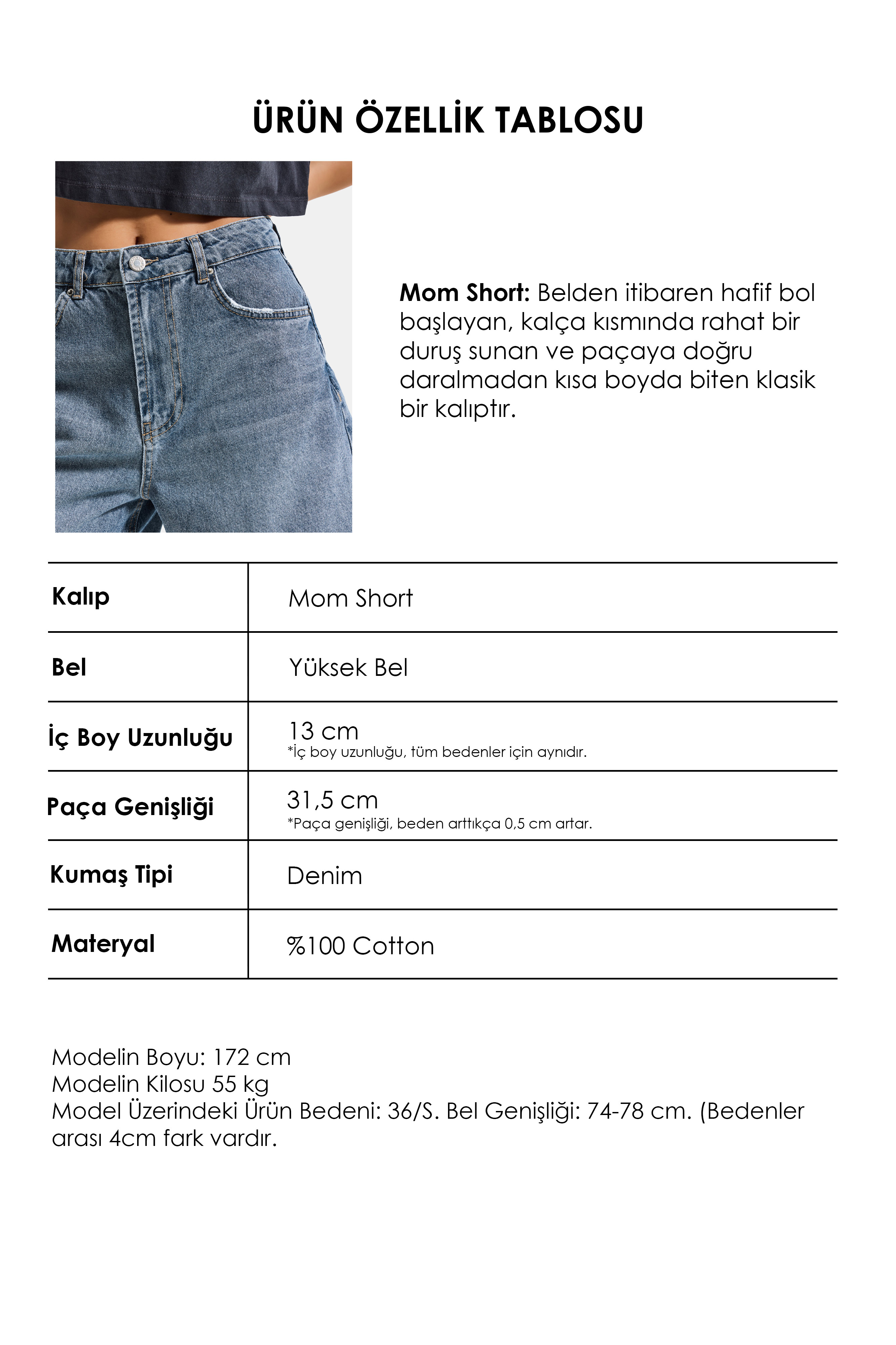 It's Basic Kadın Koyu Jean Rengi 2s6-125 Mom Fit Midi Boy %100 Pamuk Denim Şort görsel 3