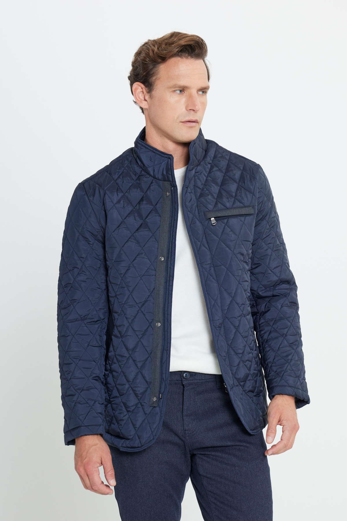 Altınyıldız Classics Erkek Lacivert Standart Fit Normal Kesim Dik Yaka Desenli Kapitone Overcoat