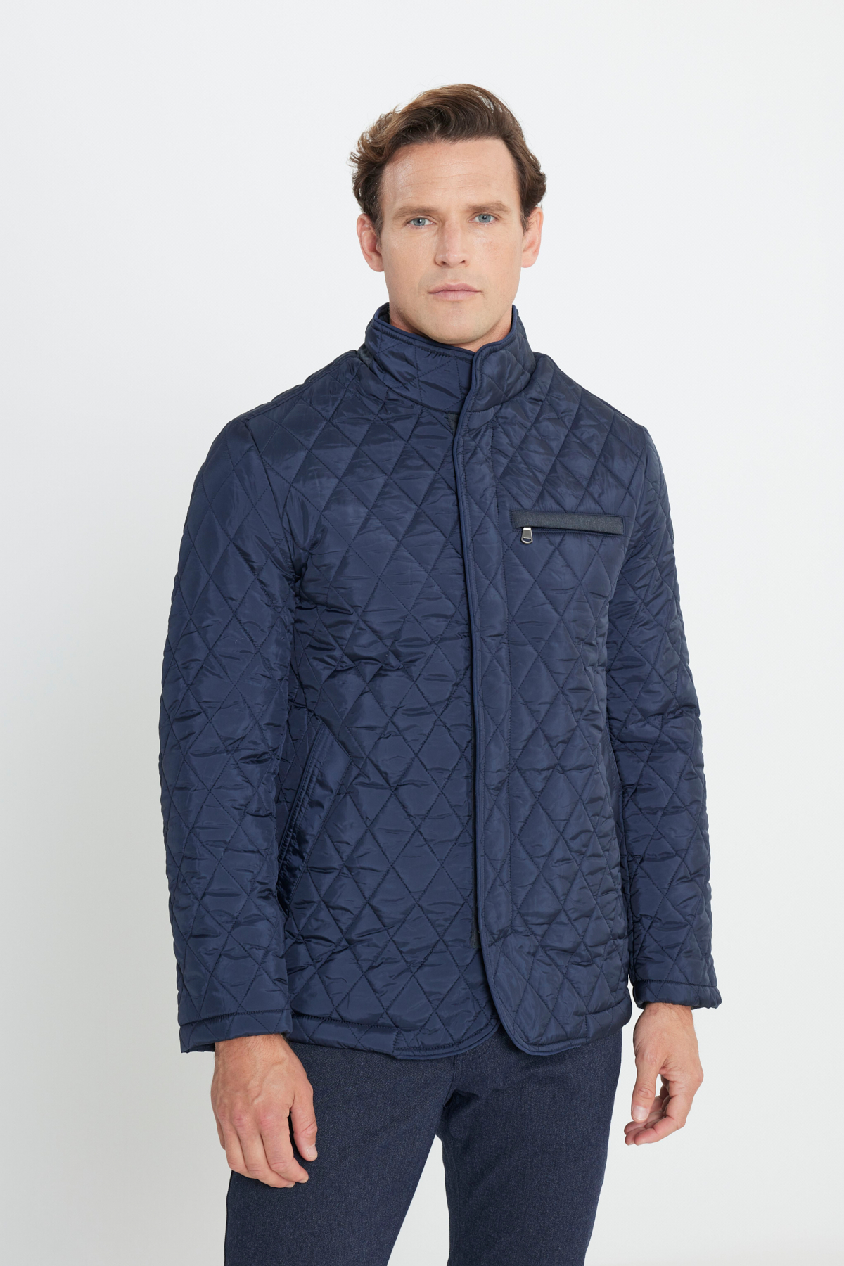 Altınyıldız Classics Erkek Lacivert Standart Fit Normal Kesim Dik Yaka Desenli Kapitone Overcoat görsel 3