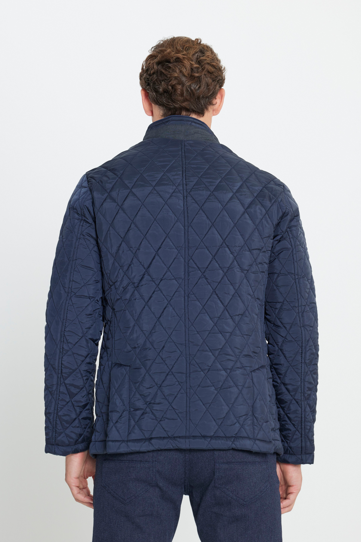 Altınyıldız Classics Erkek Lacivert Standart Fit Normal Kesim Dik Yaka Desenli Kapitone Overcoat görsel 5