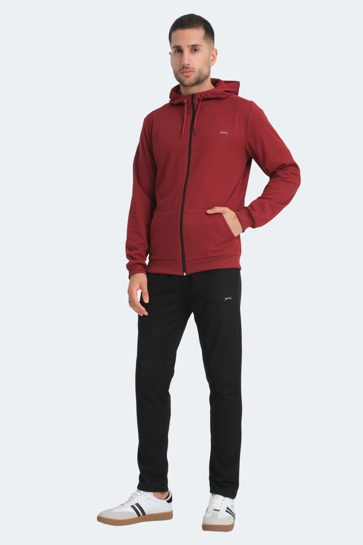SLAZENGER RICH Erkek Fermuarlı Kapüşonlu Cepli Bordo Eşofman Takımı