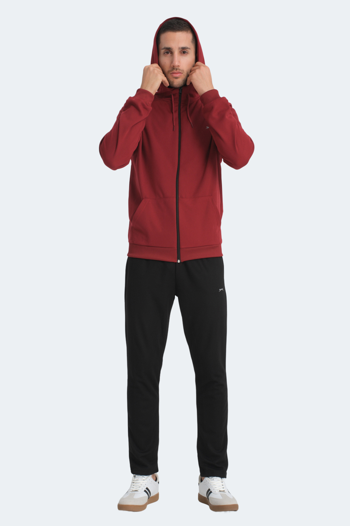 SLAZENGER RICH Erkek Fermuarlı Kapüşonlu Cepli Bordo Eşofman Takımı görsel 6