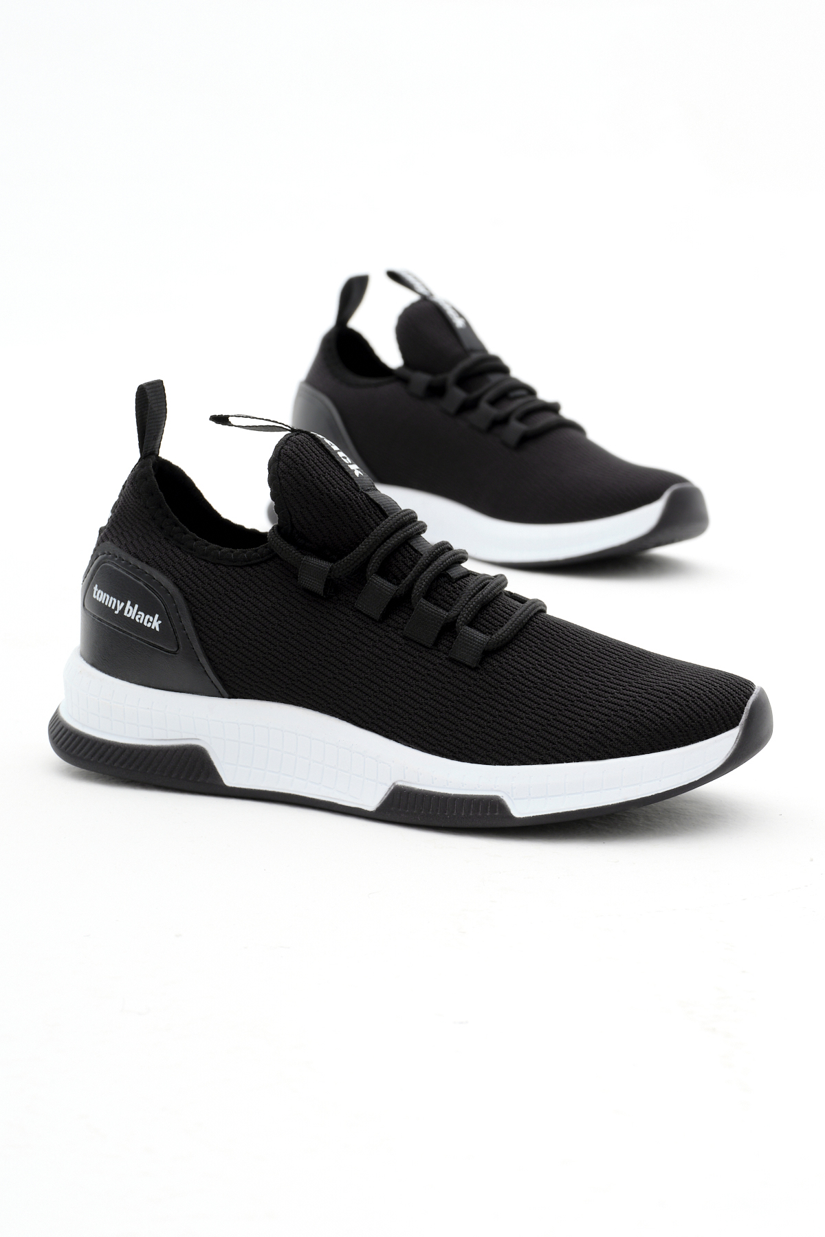 TONNY BLACK Unisex Siyah Beyaz Nefes Alabilen Kumaş Poli Taban Bağcıklı Spor Ayakkabı