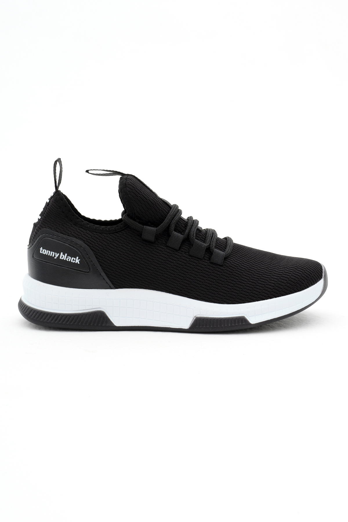 TONNY BLACK Unisex Siyah Beyaz Nefes Alabilen Kumaş Poli Taban Bağcıklı Spor Ayakkabı görsel 2