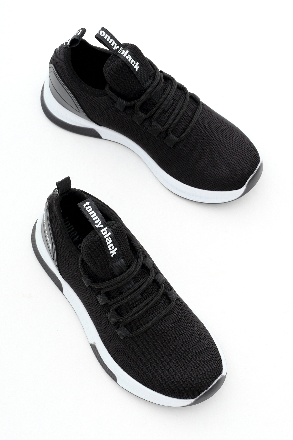TONNY BLACK Unisex Siyah Beyaz Nefes Alabilen Kumaş Poli Taban Bağcıklı Spor Ayakkabı görsel 3