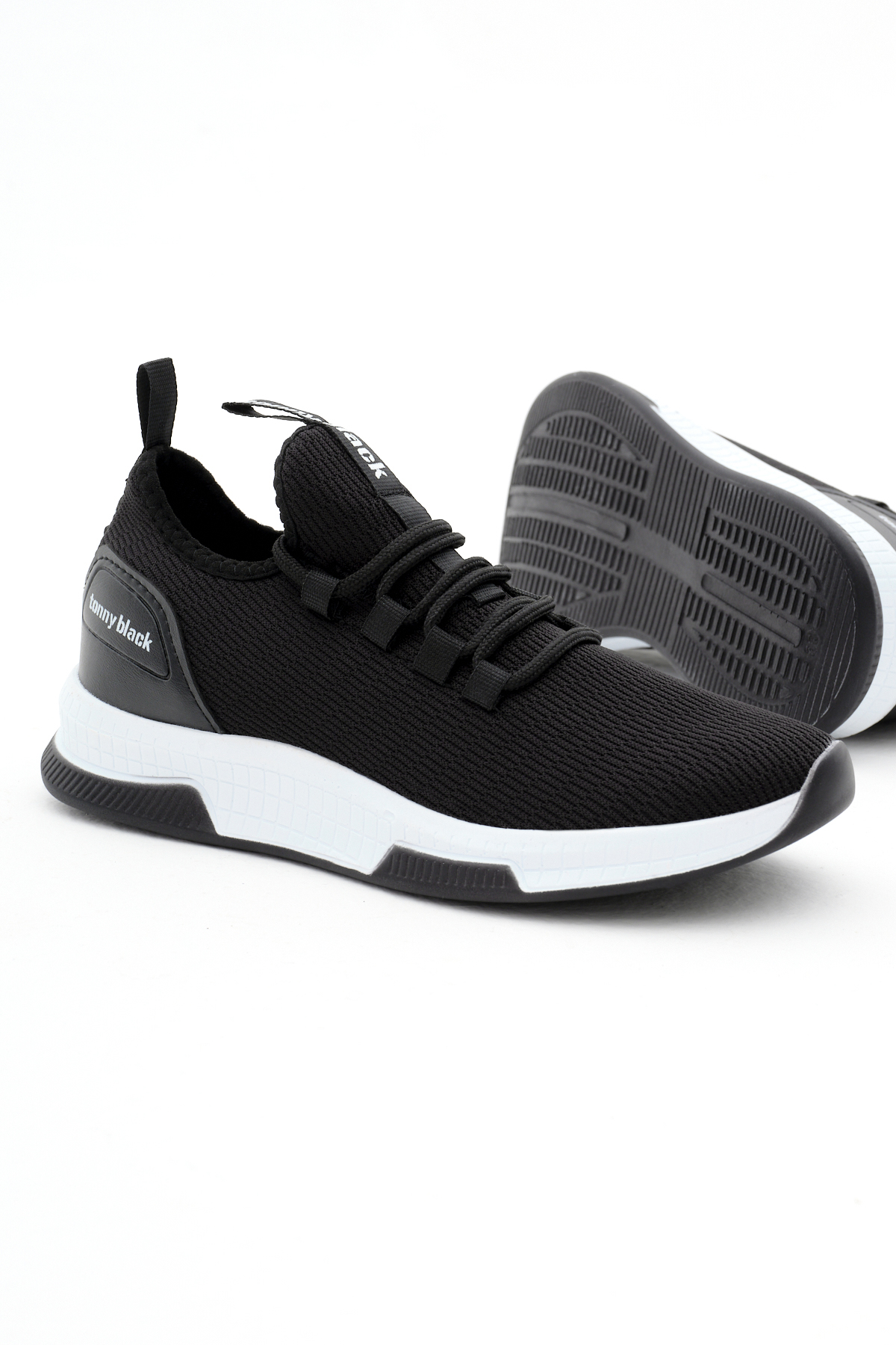 TONNY BLACK Unisex Siyah Beyaz Nefes Alabilen Kumaş Poli Taban Bağcıklı Spor Ayakkabı görsel 4
