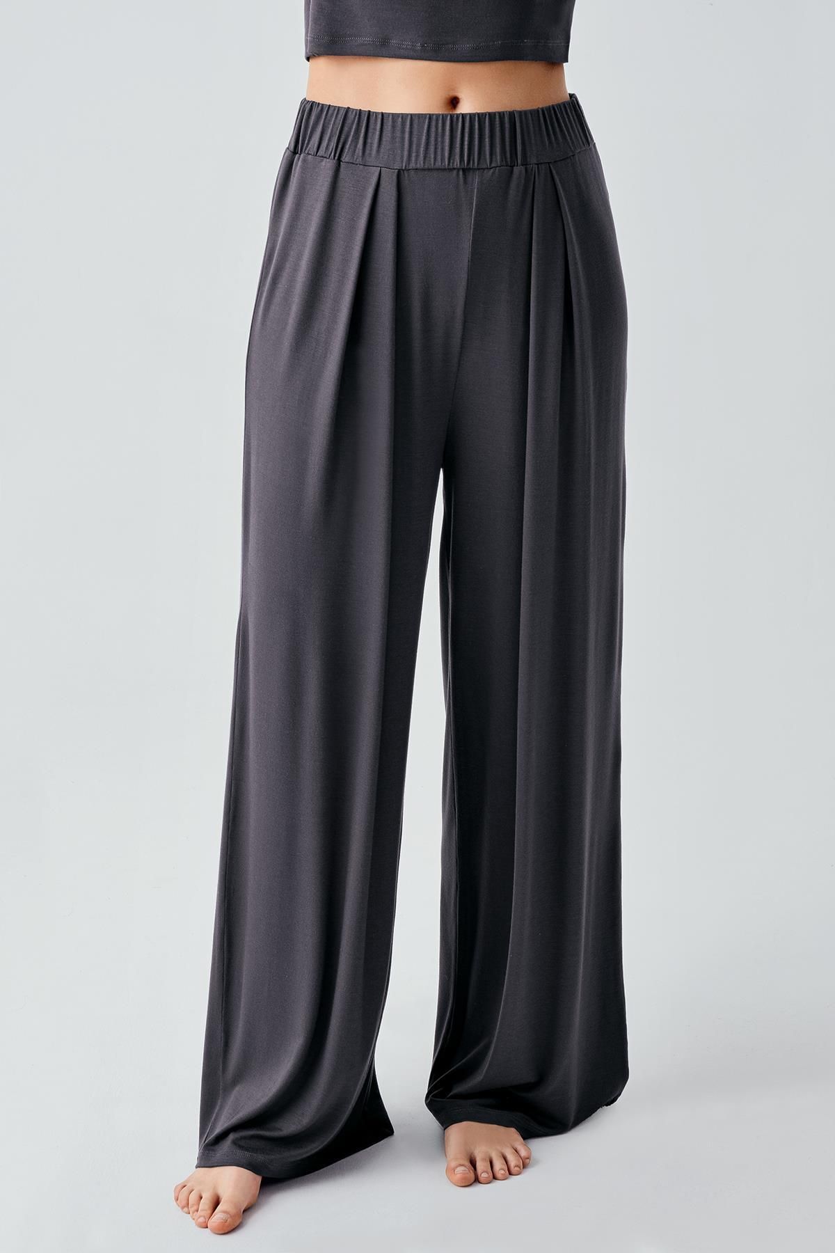 Artış Kısa Kollu Crop Bol Paça Esnek Viskoz Pijama Takım 17216 görsel 3