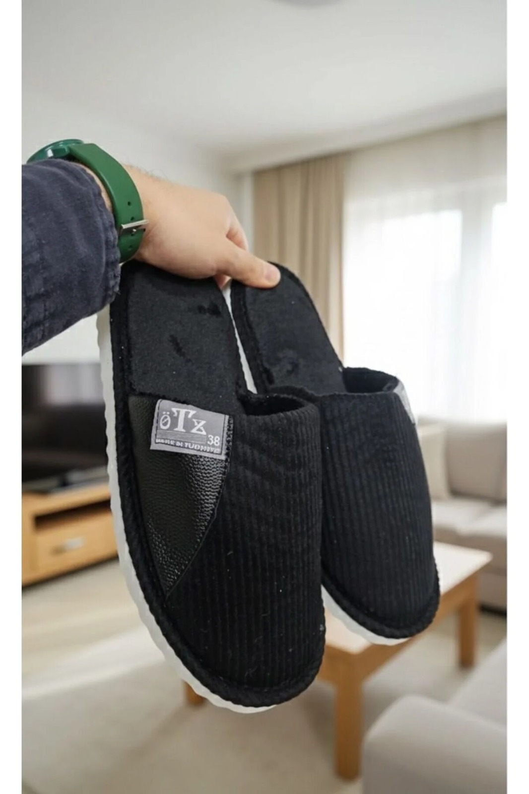 Slipcat Unisex Ev Terliği Kaymaz Tabanlı Ribana Kumaş Konforlu Model ve Konforlu Ev İçi Terlik Yarı Der