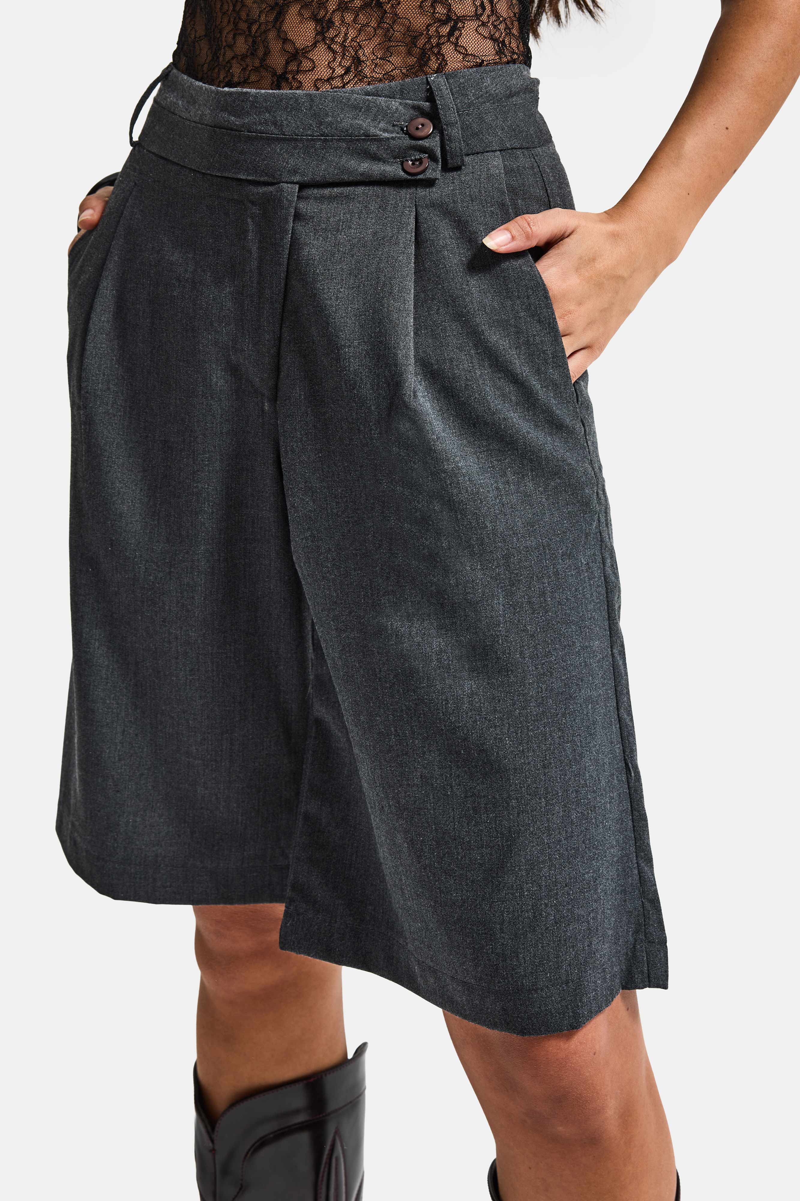 It's Basic Kadın Antrasit s6 Baggy Fit Maxi Boy Bermuda Şort