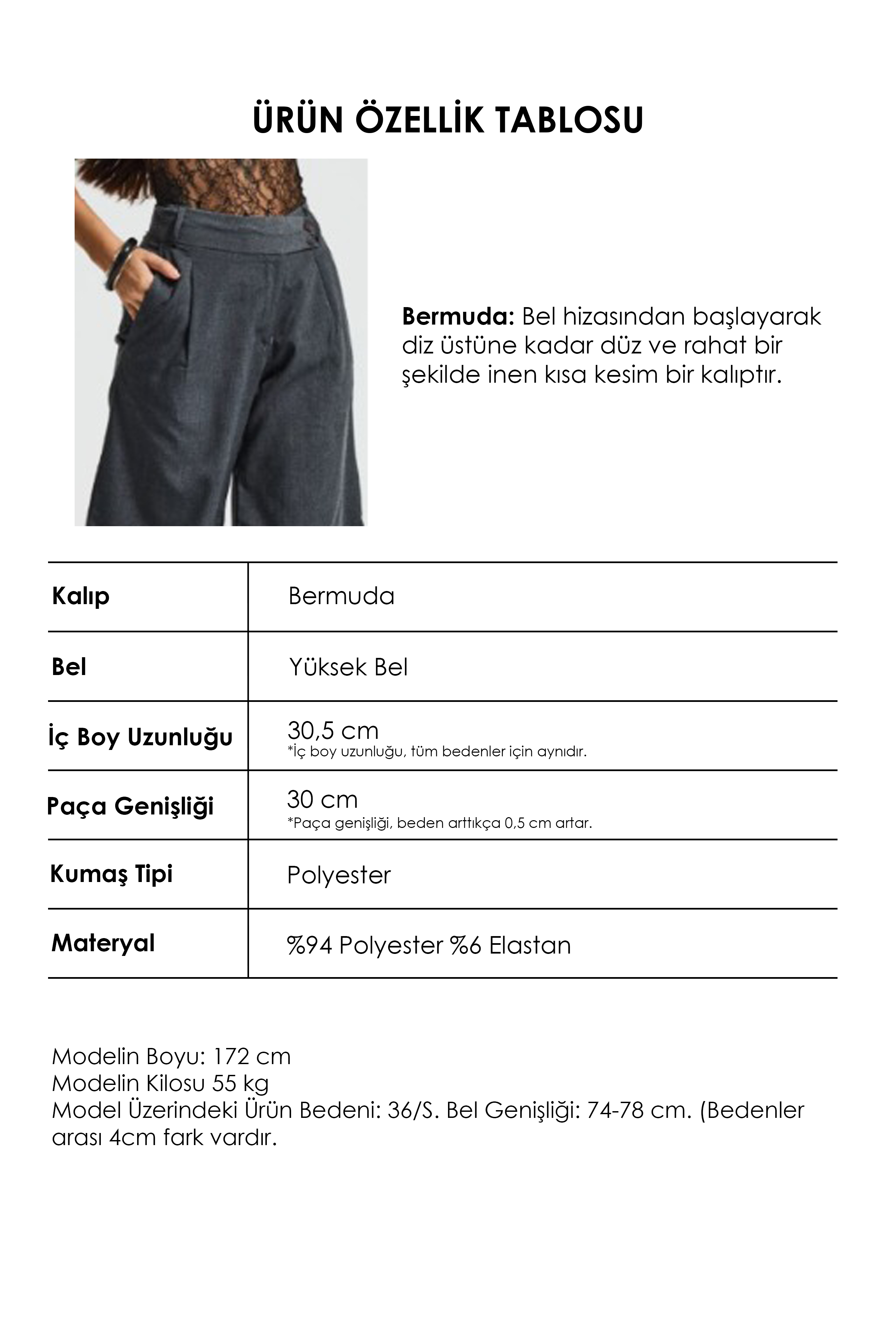 It's Basic Kadın Antrasit s6 Baggy Fit Maxi Boy Bermuda Şort görsel 4