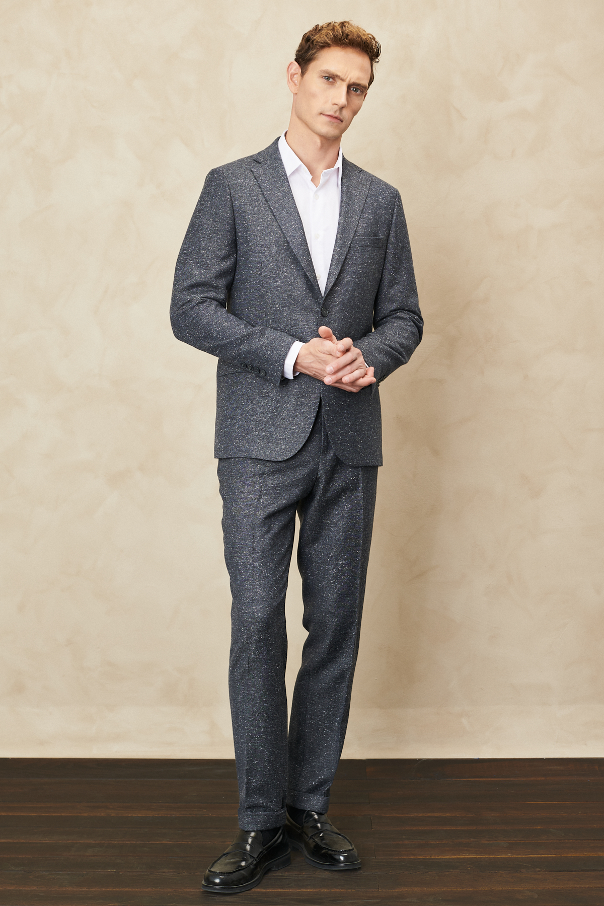 Altınyıldız Classics Erkek Antrasit Slim Fit Dar Kesim Mono Yaka Tweet Desenli Yünlü Takım Elbise görsel 5