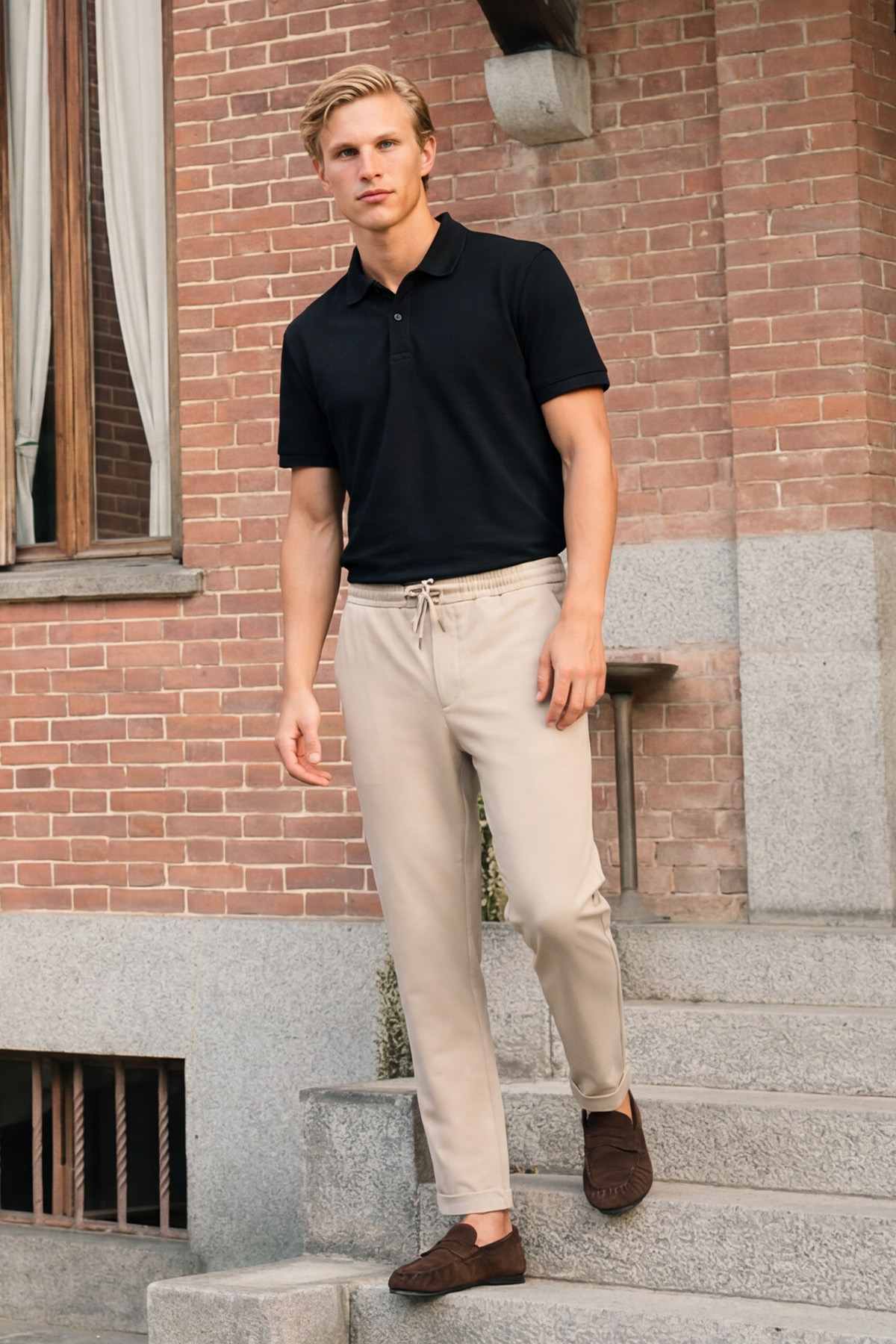 AC&Co / Altınyıldız Classics Erkek Siyah Slim Fit Dar Kesim Polo Yaka %100 Pamuk Kısa Kollu Tişört görsel 4