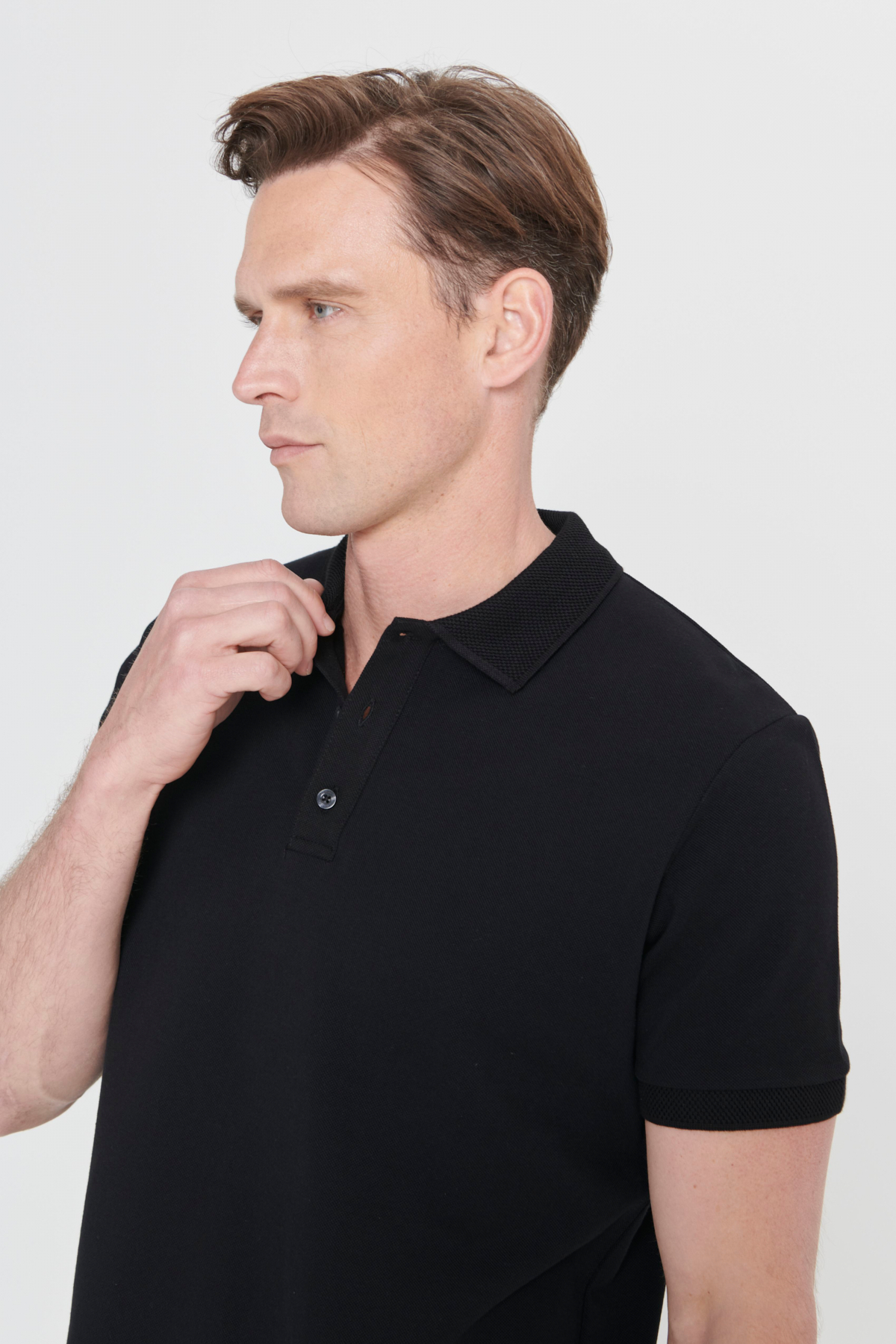 AC&Co / Altınyıldız Classics Erkek Siyah Slim Fit Dar Kesim Polo Yaka %100 Pamuk Kısa Kollu Tişört görsel 8