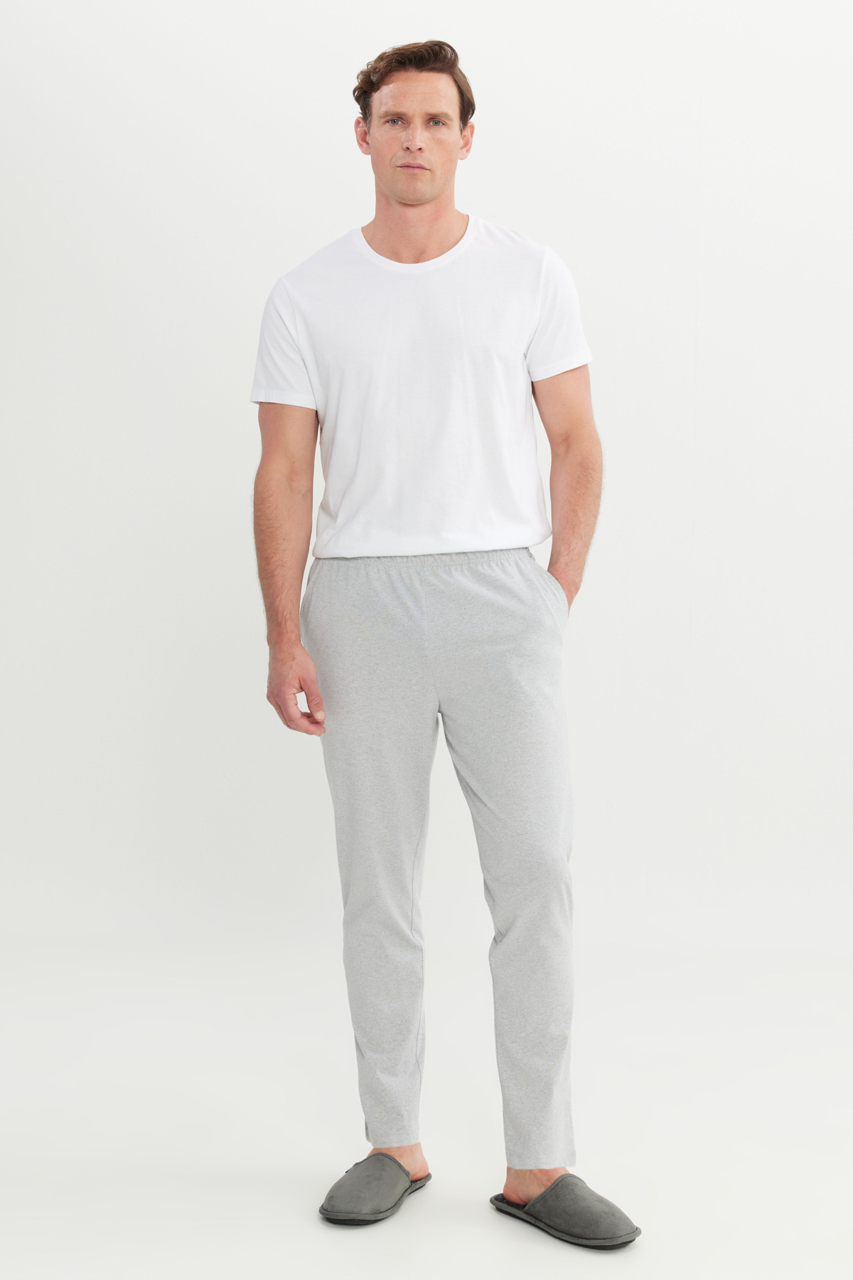 AC&Co / Altınyıldız Classics Erkek Gri Melanj Pamuklu Standart Fit Normal Kesim Beli Lastikli Cepli Pijama Altı