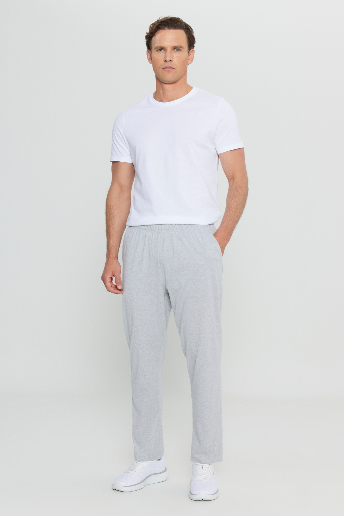 AC&Co / Altınyıldız Classics Erkek Gri Melanj Pamuklu Standart Fit Normal Kesim Beli Lastikli Cepli Pijama Altı görsel 2