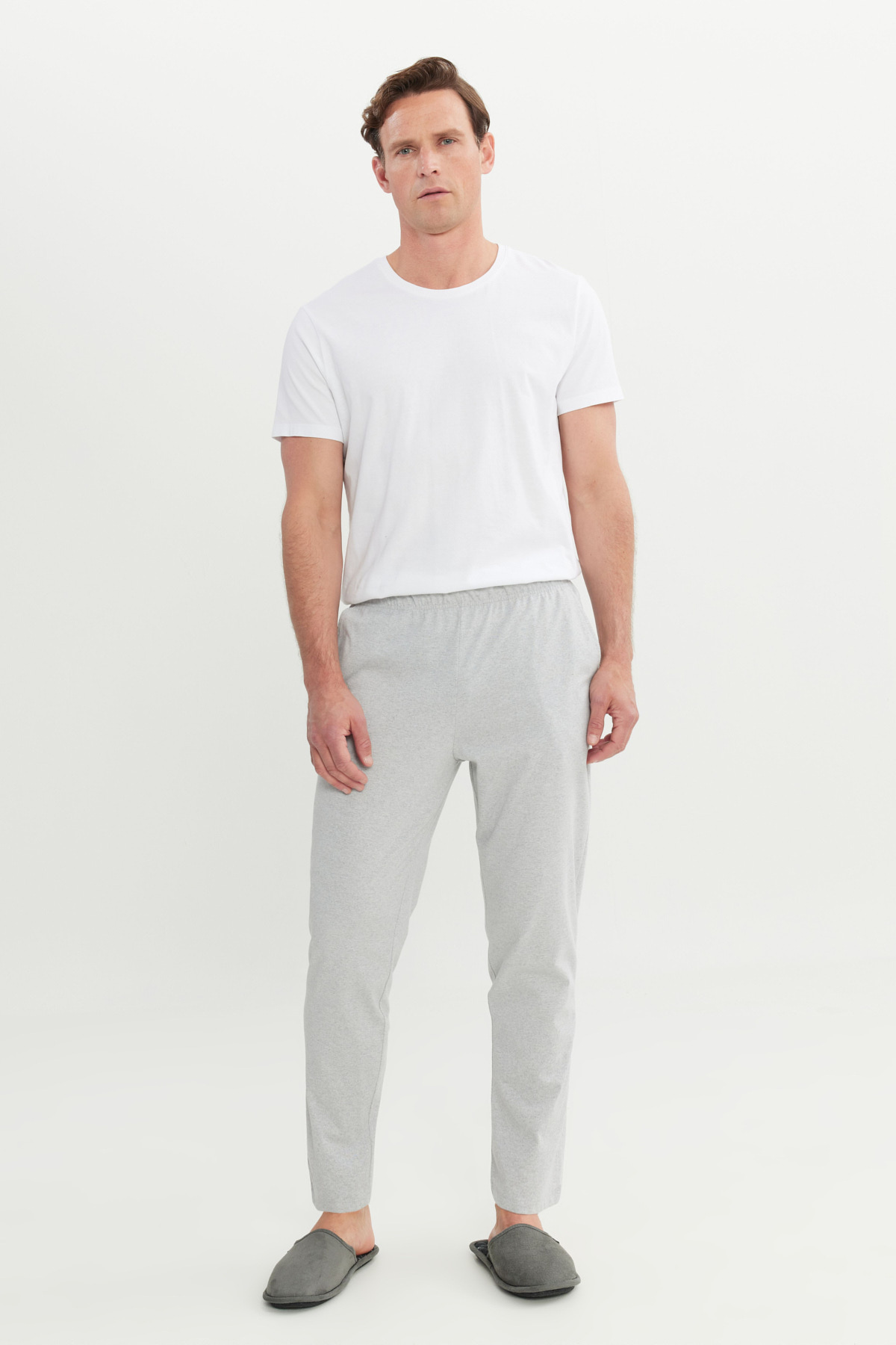 AC&Co / Altınyıldız Classics Erkek Gri Melanj Pamuklu Standart Fit Normal Kesim Beli Lastikli Cepli Pijama Altı görsel 3
