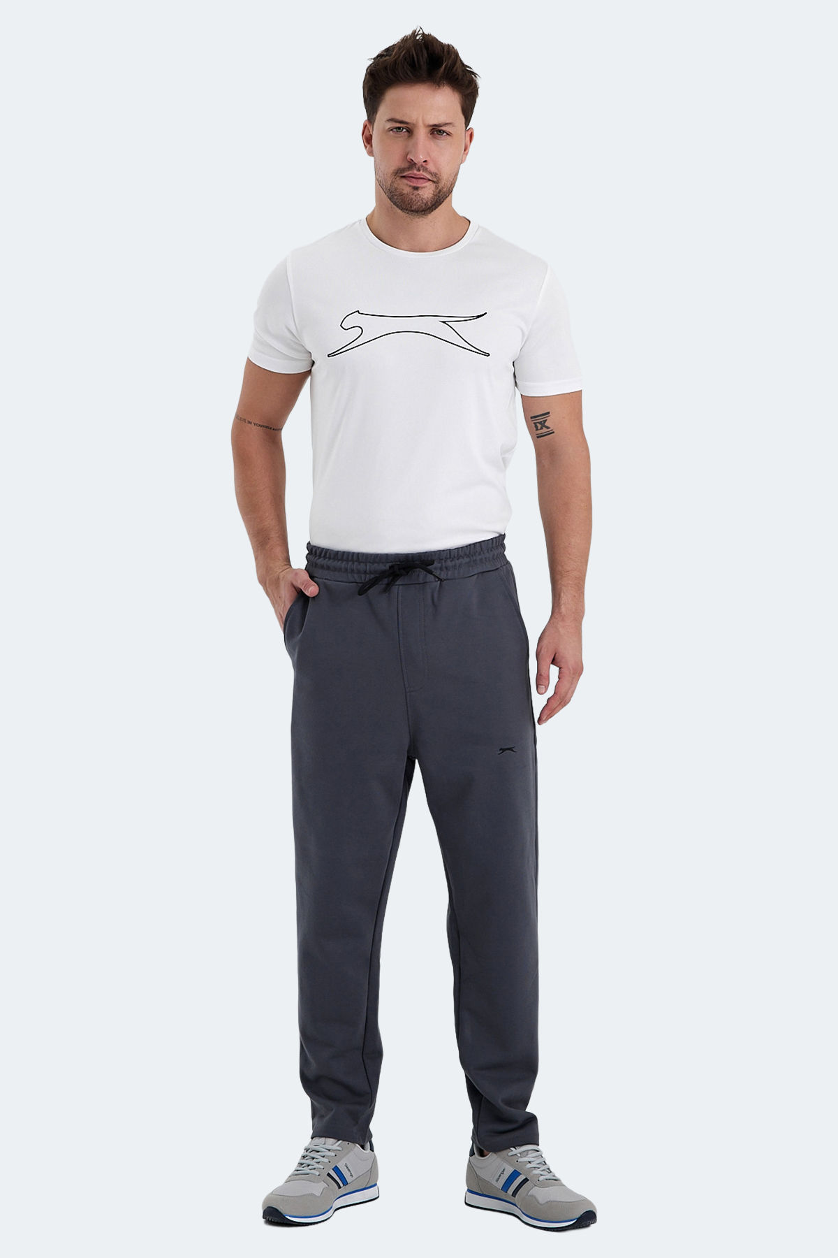 SLAZENGER Erkek %100 Pamuk Eşofman Altı Koyu Gri görsel 4