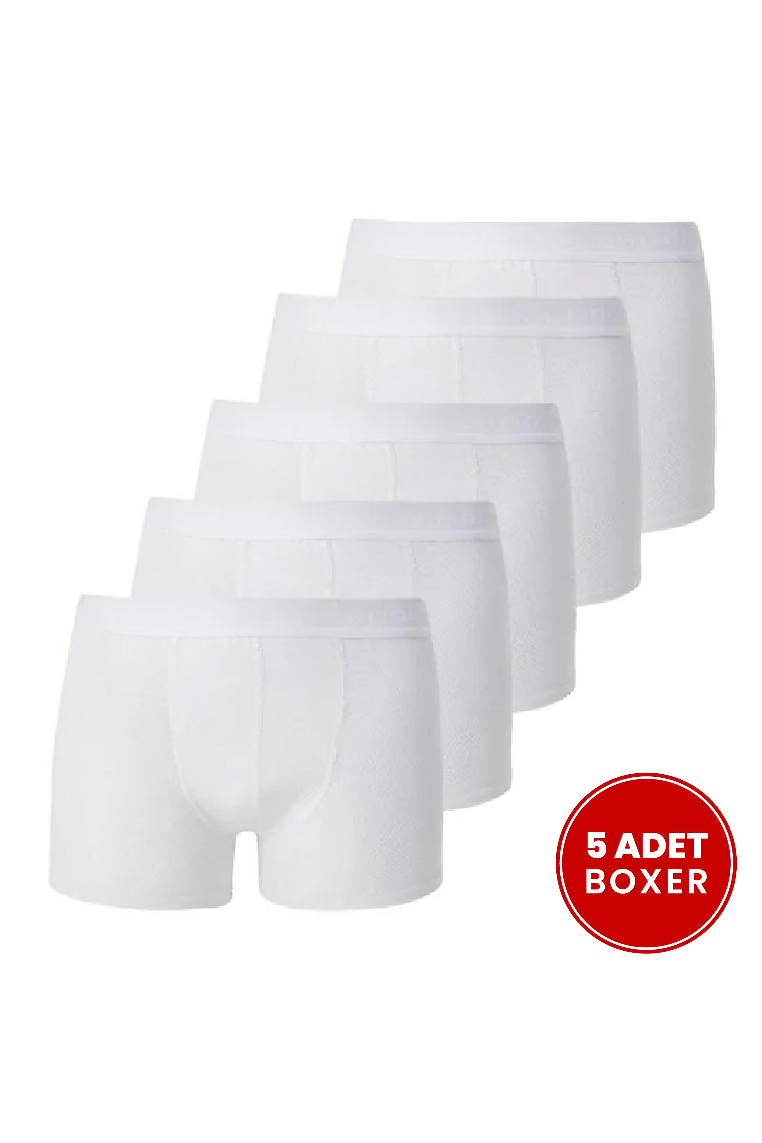 TUDORS Erkek 5'Li Pamuklu Elastanlı Esnek Kumaş Beyaz Boxer