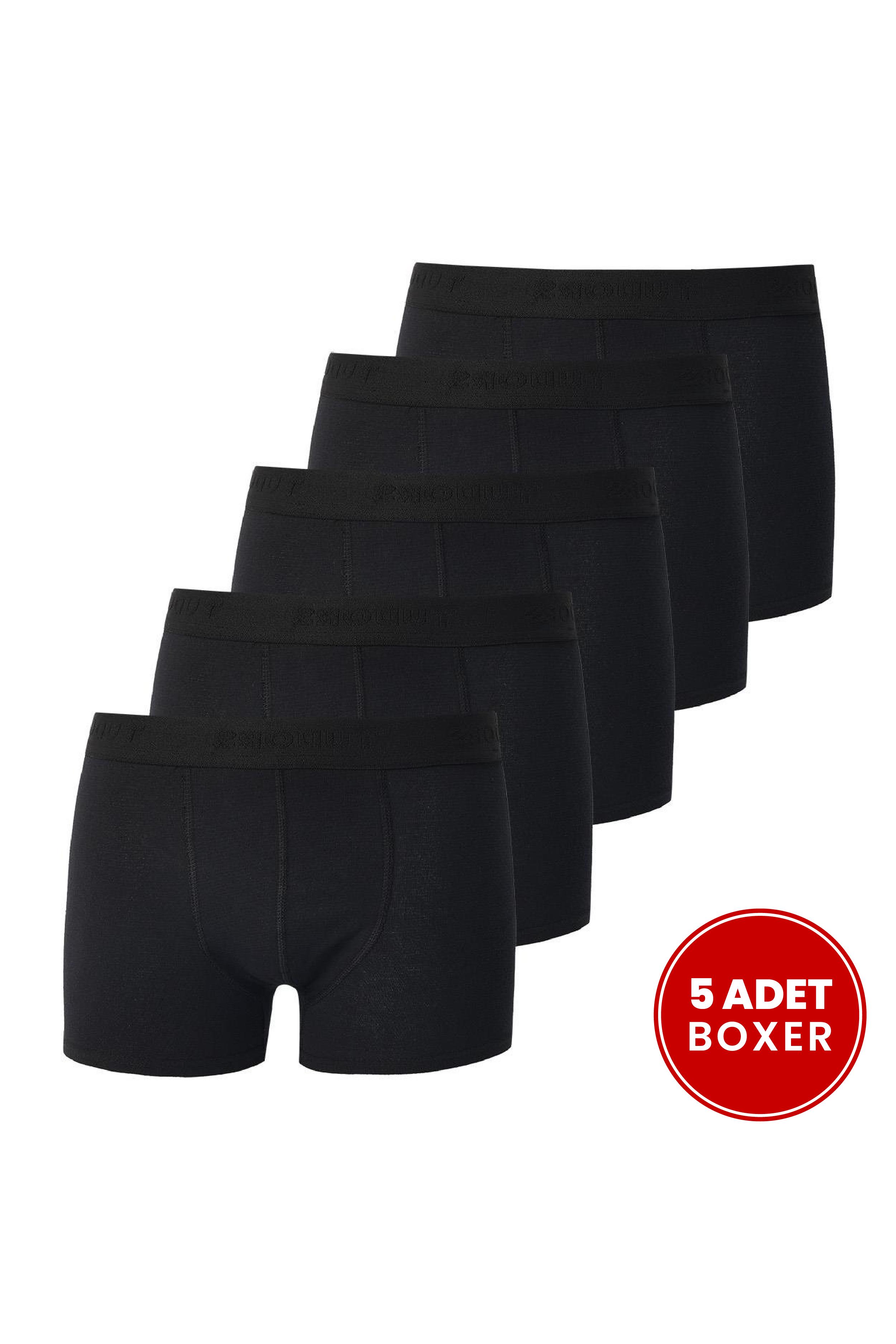 TUDORS Erkek 5'Li Pamuklu Elastanlı Esnek Kumaş Siyah Boxer