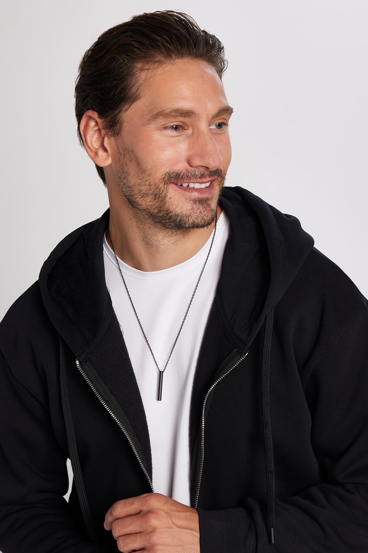TUDORS Unisex Relax Fit Rahat Kesim Pamuklu İçi Polarlı Çift Cepli Siyah Kapüşonlu Fermuarlı Sweatshirt görsel 2