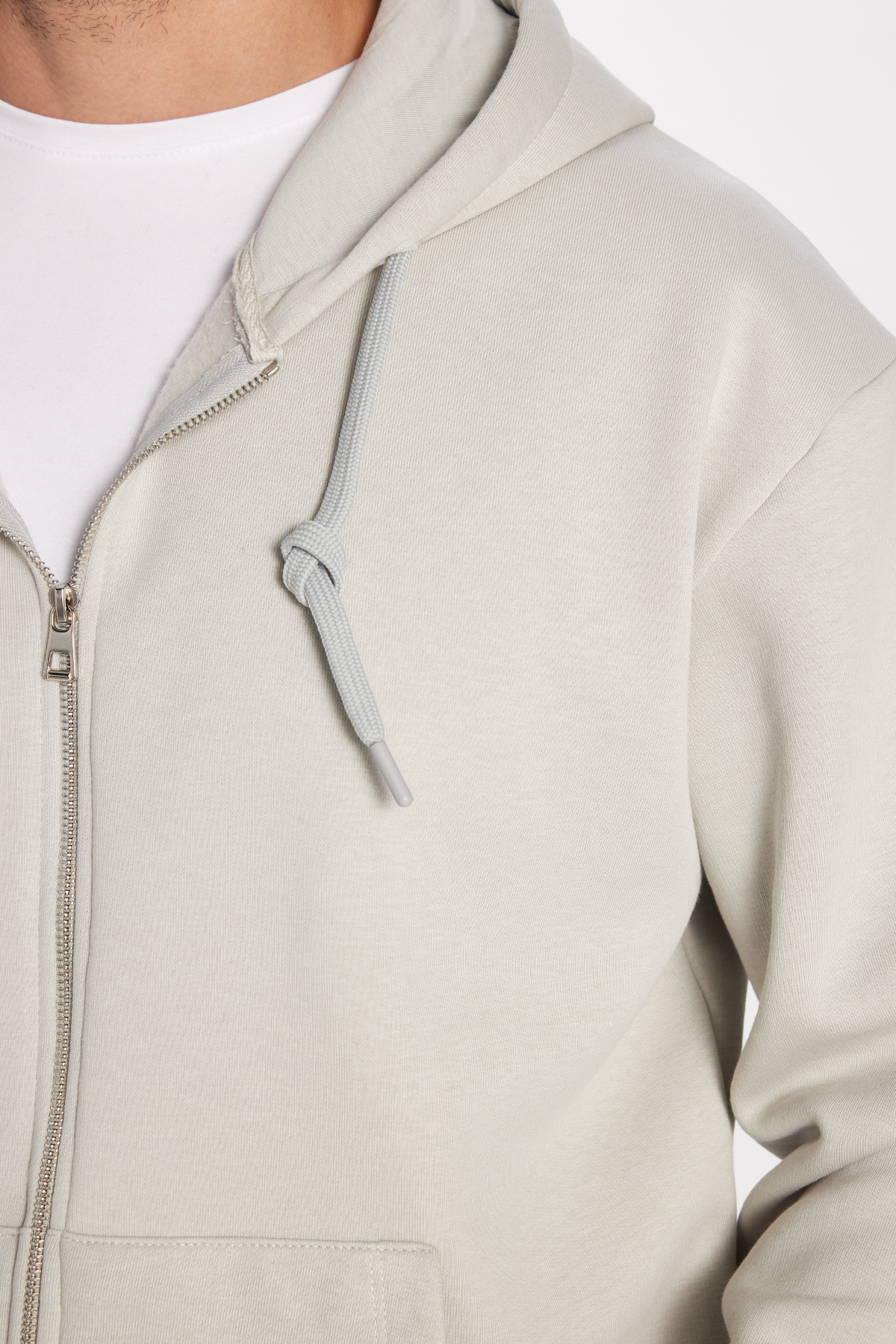 TUDORS Unisex Relax Fit Rahat Kesim Pamuklu İçi Polarlı Çift Cepli Taş Renk Kapüşonlu Fermuarlı Sweatshirt görsel 3