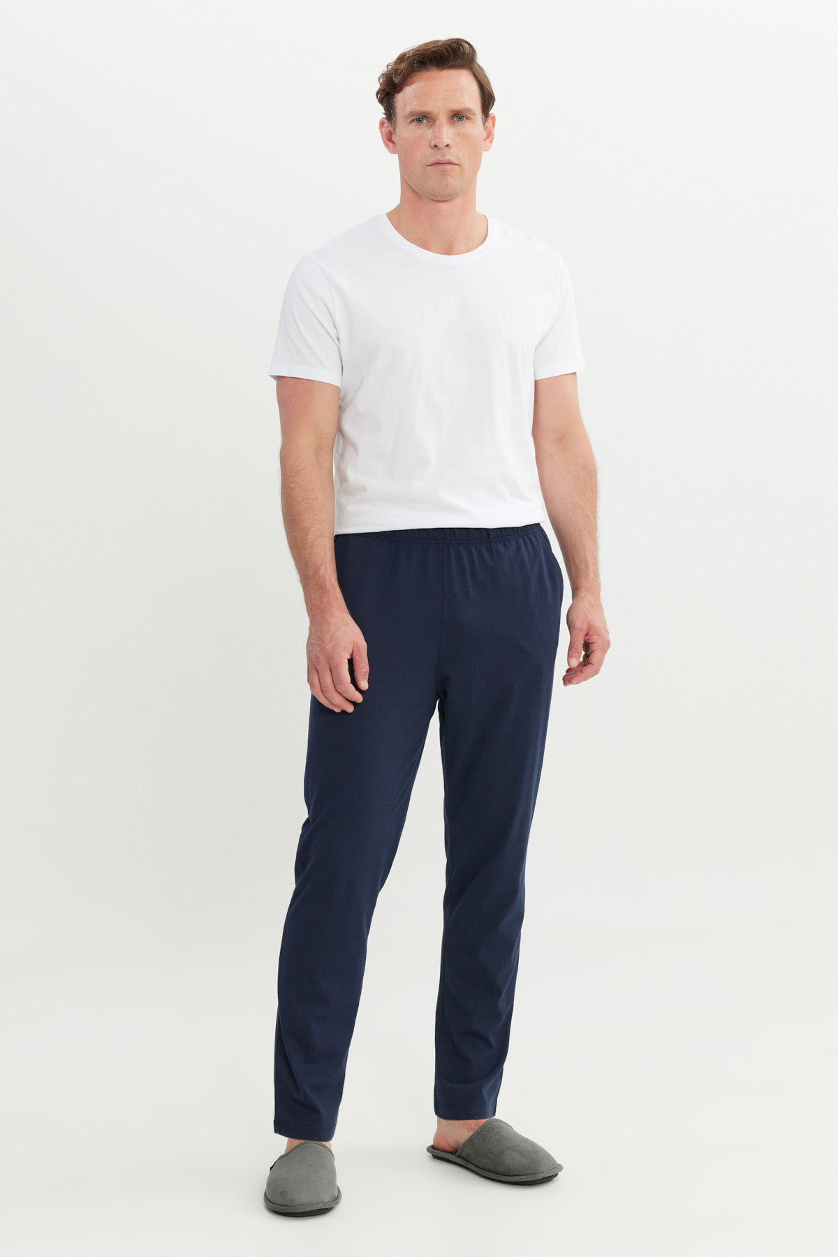 AC&Co / Altınyıldız Classics Erkek Lacivert Pamuklu Standart Fit Normal Kesim Beli Lastikli Cepli Pijama Altı