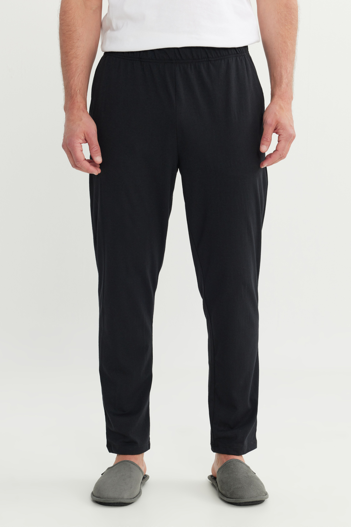 AC&Co / Altınyıldız Classics Erkek Siyah Pamuklu Standart Fit Normal Kesim Beli Lastikli Cepli Pijama Altı