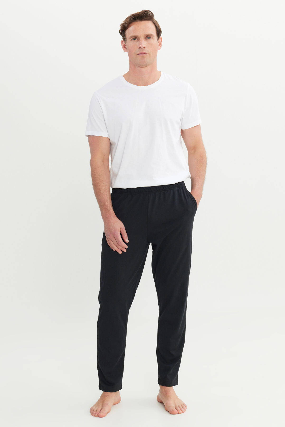 AC&Co / Altınyıldız Classics Erkek Siyah Pamuklu Standart Fit Normal Kesim Beli Lastikli Cepli Pijama Altı görsel 2