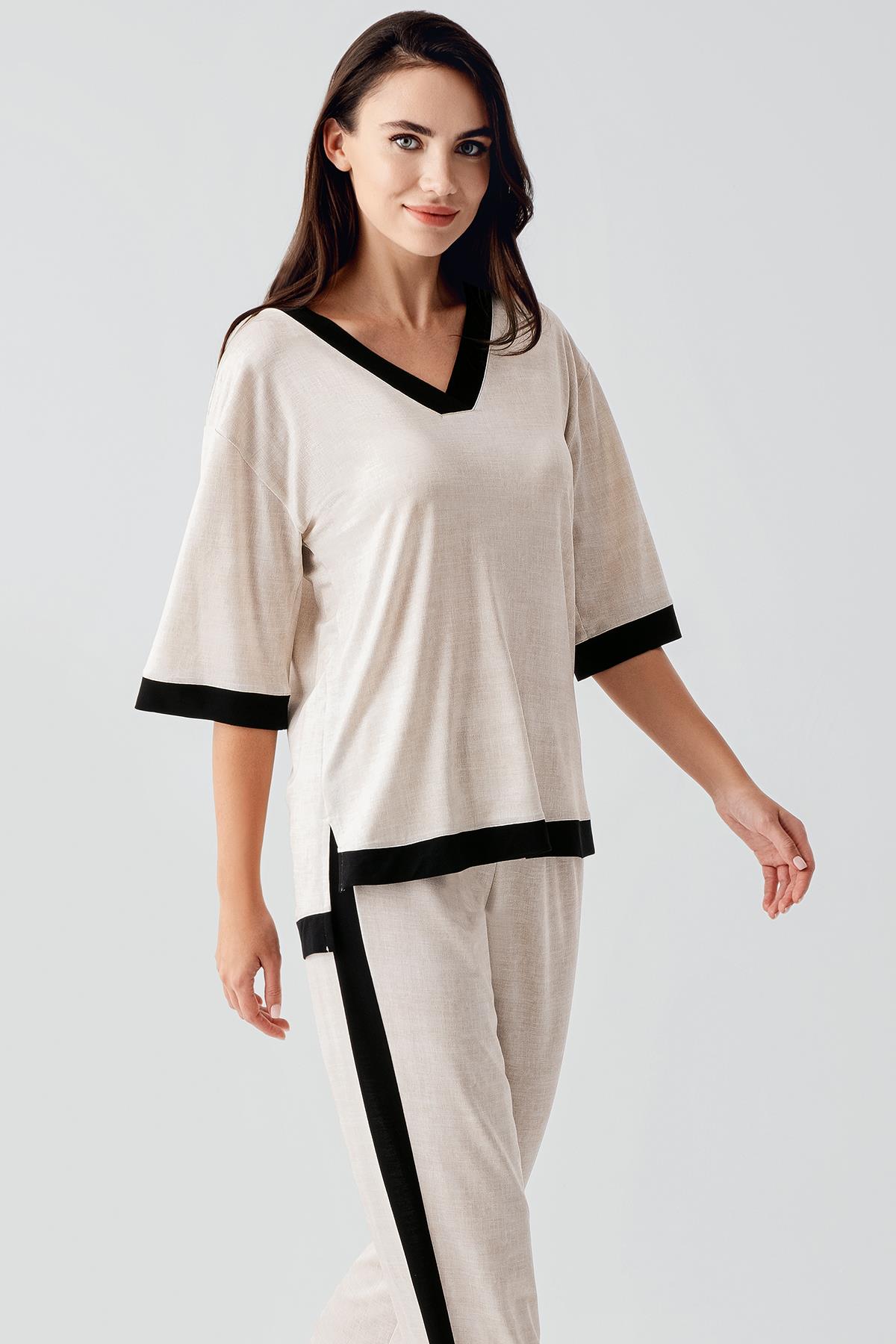 Artış Kısa Kollu Esnek Viskoz Pijama Takım 17213 görsel 2