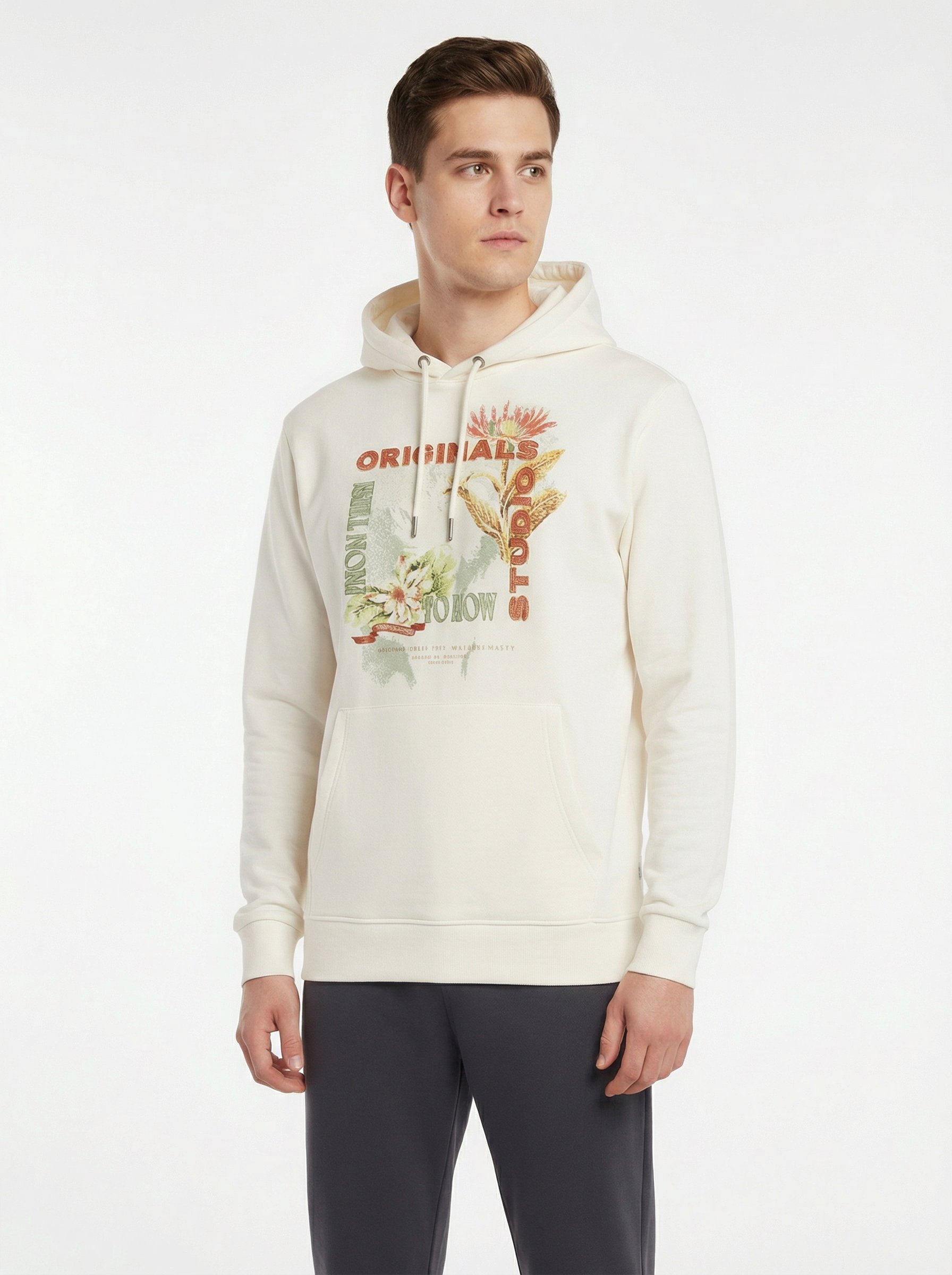 Jack & Jones Lucca Graphic Erkek Ekru Kapüşonlu Sweatshirt