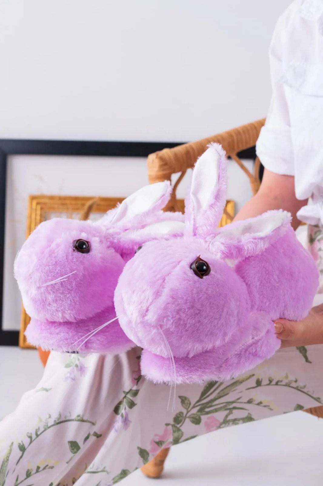 Slipcat Tavşan Figürlü Gri Pelüş Panduf Ev Pandufu Unisex