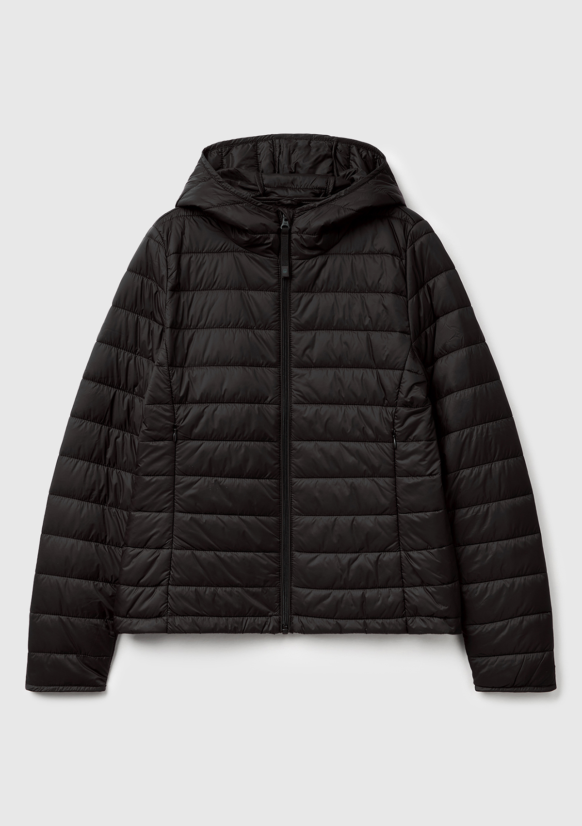United Colors Of Benetton Kadın Siyah Polyester Dolgulu Feramuarlı Kapüşonlu Slim Fit Puffer Mont görsel 2