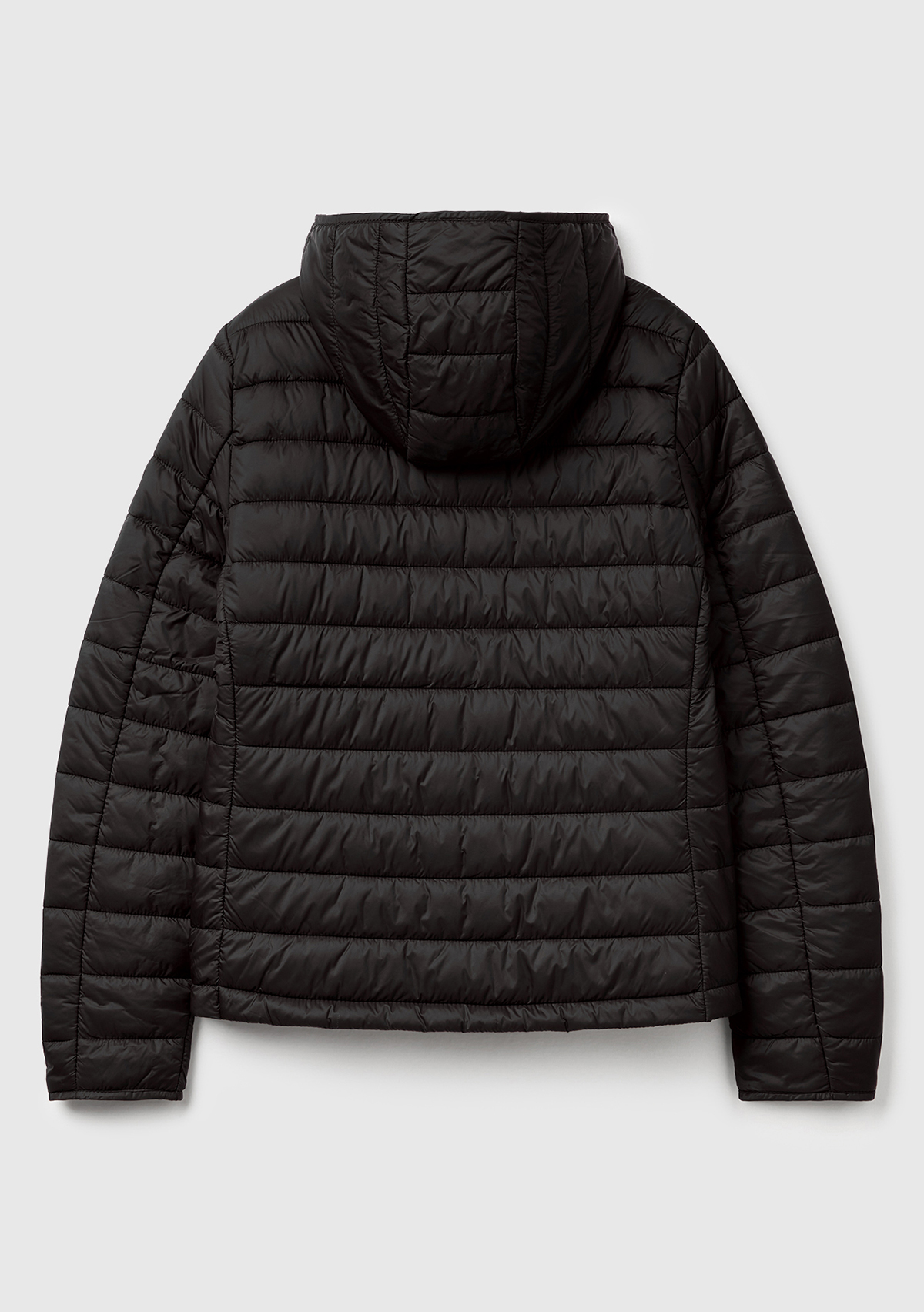 United Colors Of Benetton Kadın Siyah Polyester Dolgulu Feramuarlı Kapüşonlu Slim Fit Puffer Mont görsel 4
