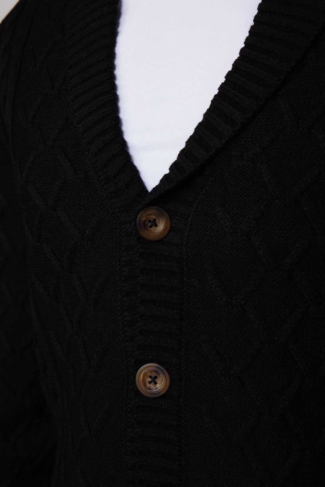 TUDORS Slim Fit Dar Kesim Desenli Yumuşak Dokulu Düğmeli Siyah Erkek Hırka görsel 4